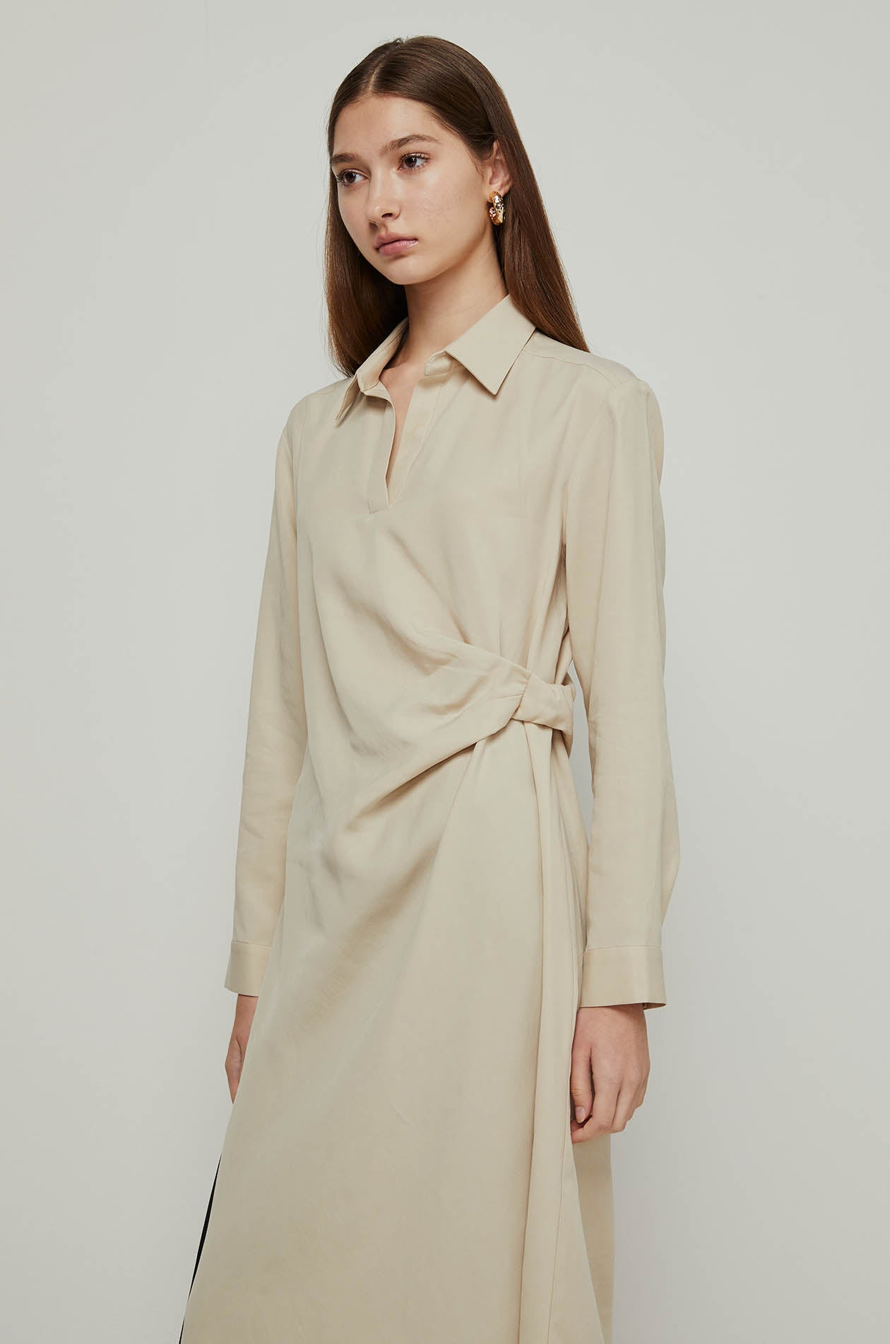 TWIST WAIST LONG SLEEVE DRESS