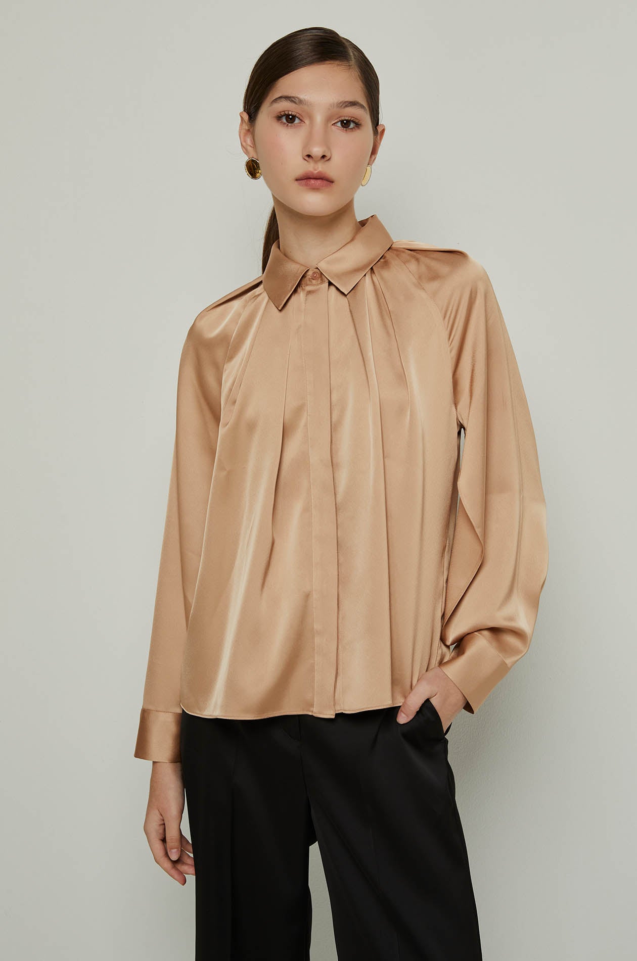 LONG SLEEVE SATIN BLOUSE