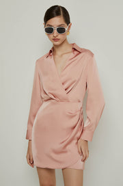 LONG SLEEVE SATIN WRAP DRESS