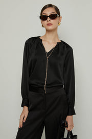 LONG SLEEVE TIE BLOUSE