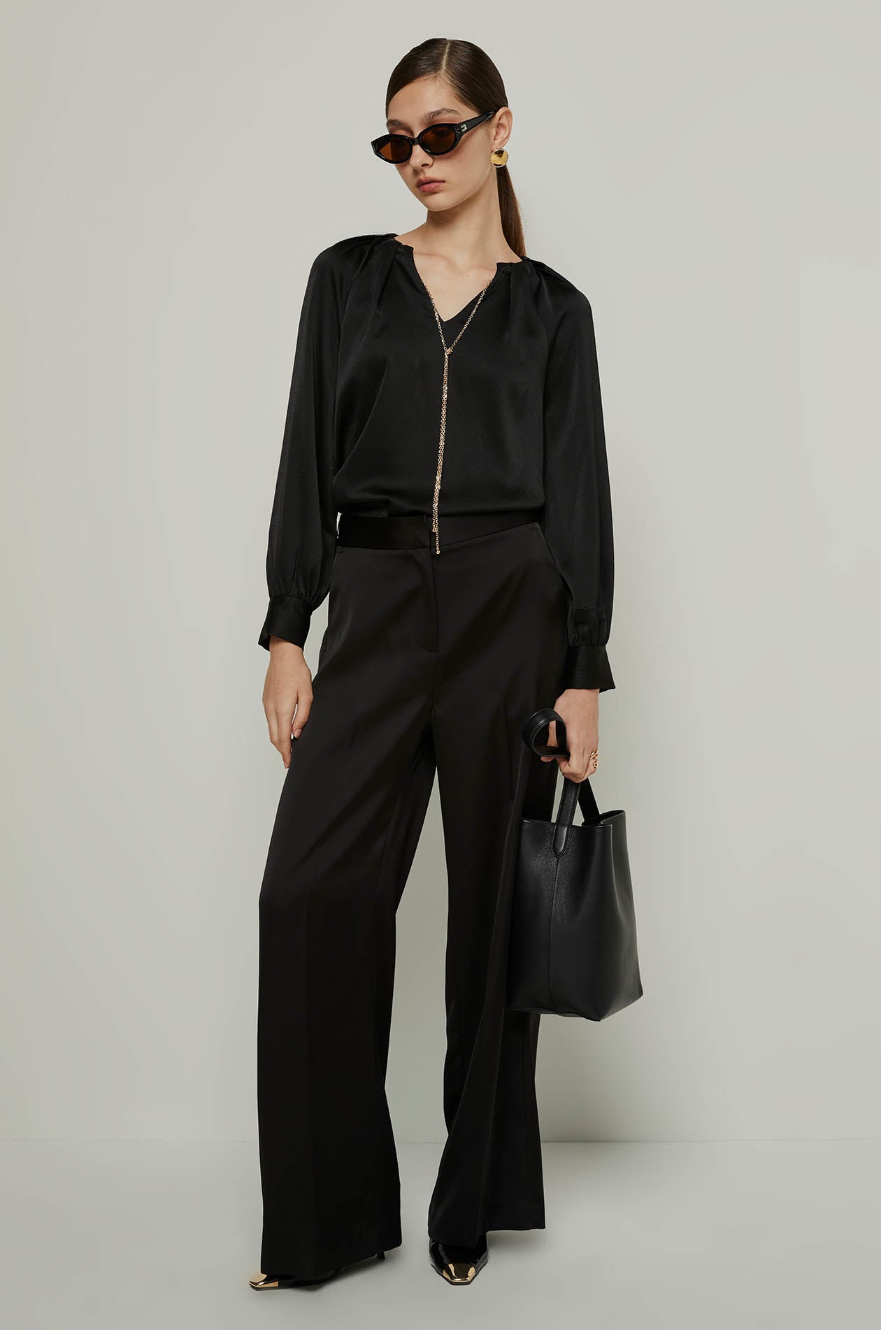 LONG SLEEVE TIE BLOUSE