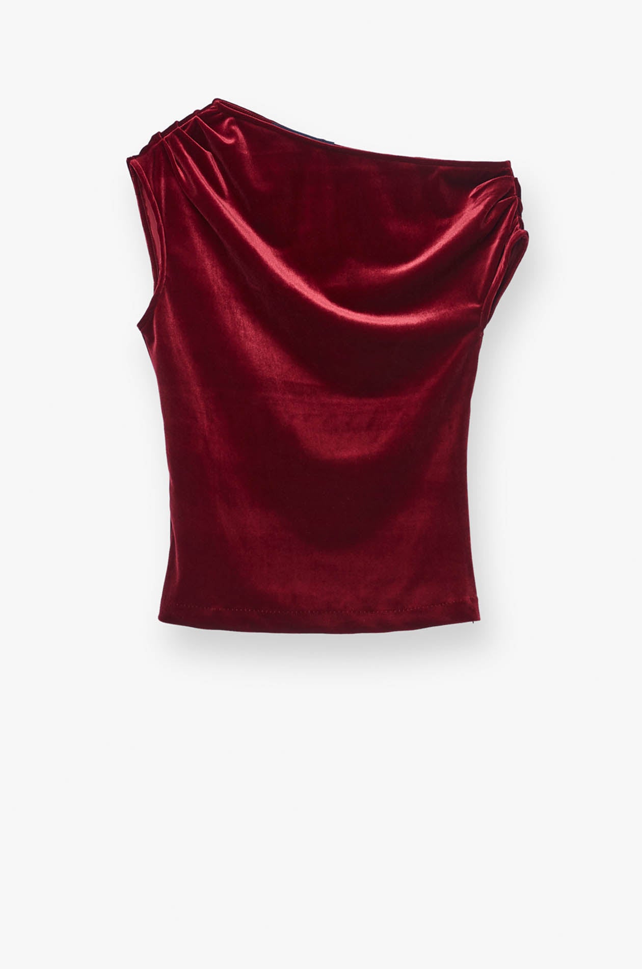 VELVET ASYMMETRIC SHOULDER TOP Red / XL