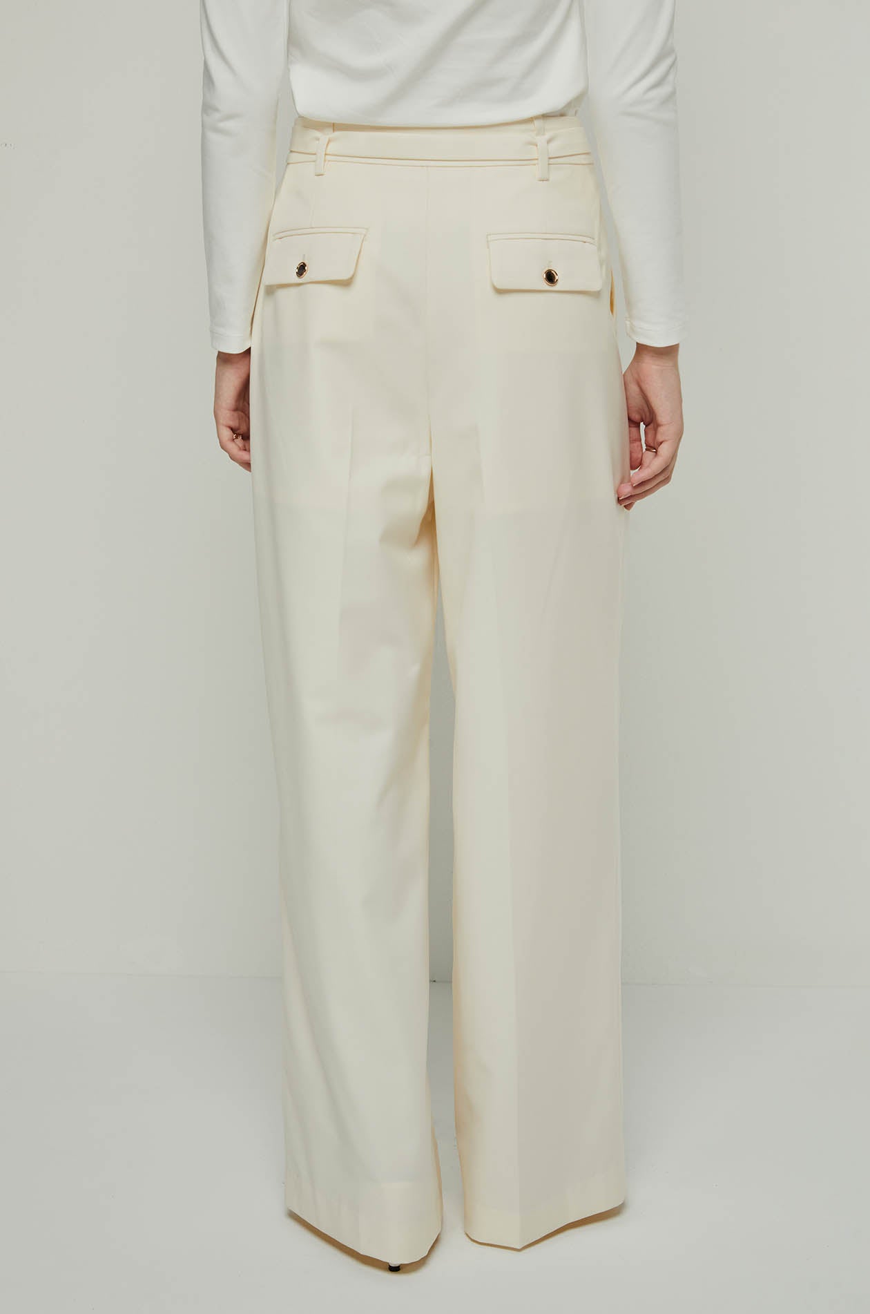 WIDE LEG PANTS WITH METAL BUCKLE Navy / XL