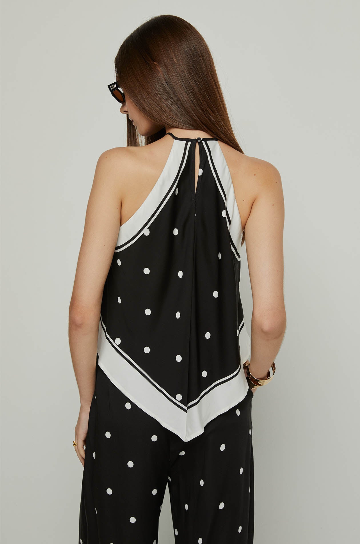 POLKA DOT HALTER NECK TOP Black / L