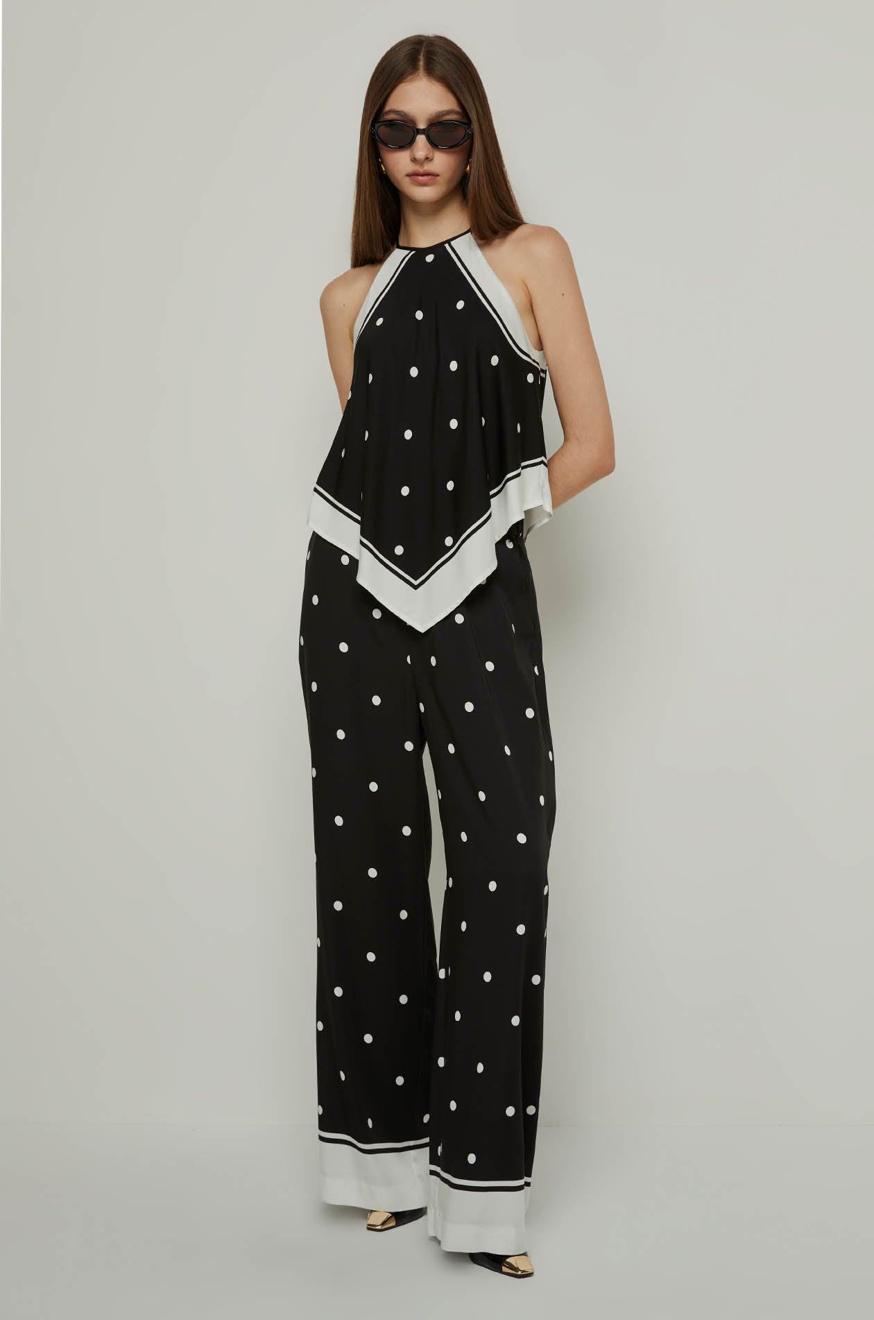 POLKA DOT HALTER NECK TOP Black / L