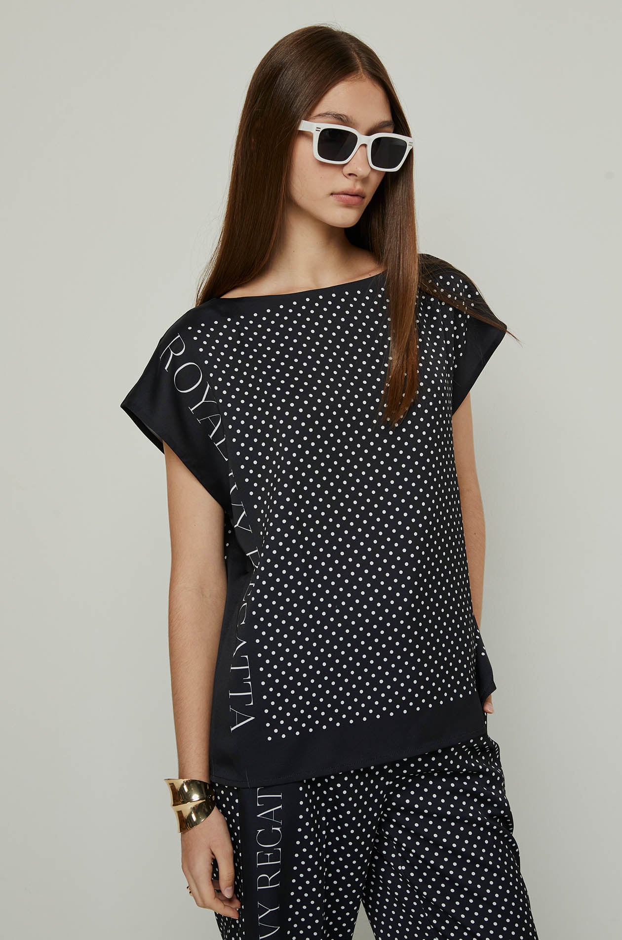 POLKA DOT SLEEVELESS TOP Navy / XL