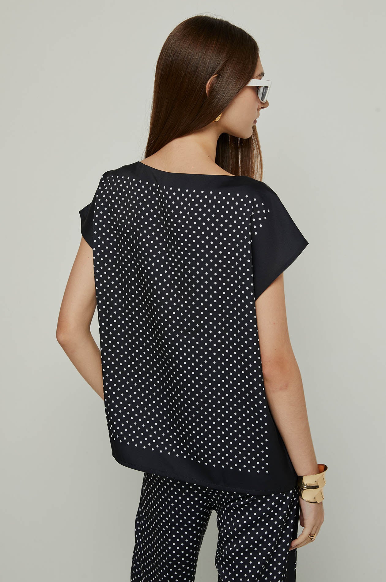 POLKA DOT SLEEVELESS TOP Navy / XL