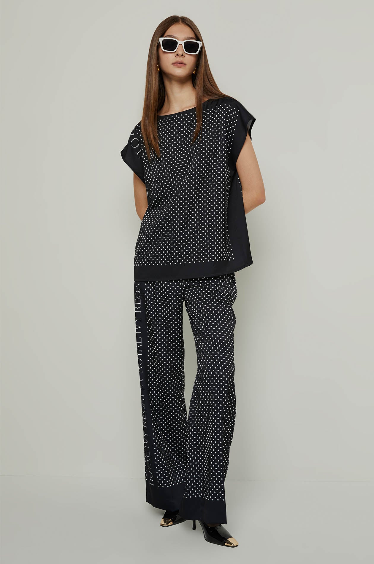 POLKA DOT SLEEVELESS TOP Navy / XL