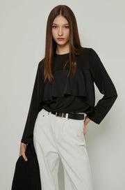 LAYERED RUFFLE FRONT BLOUSE Black / XL