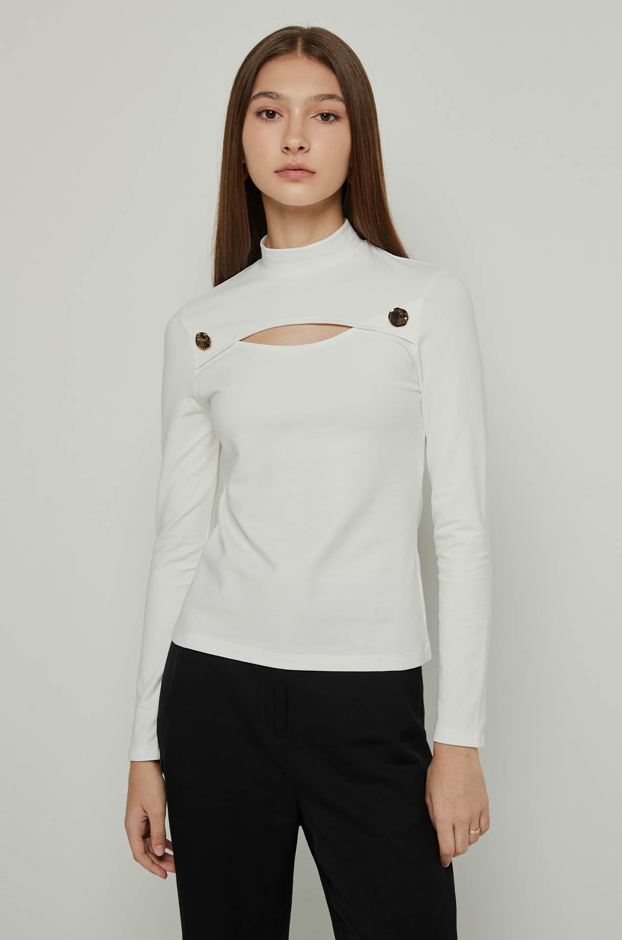 LONG SLEEVE CUT-OUT TOP Off White / XL