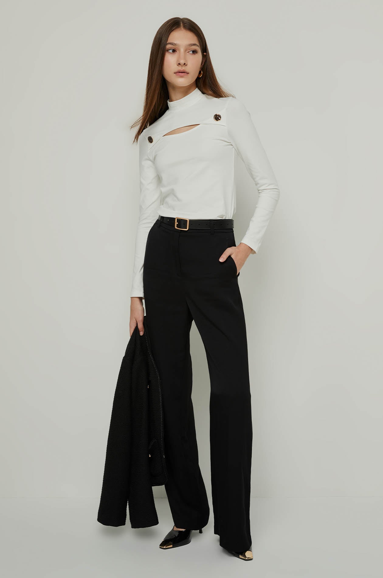 LONG SLEEVE CUT-OUT TOP Off White / XL