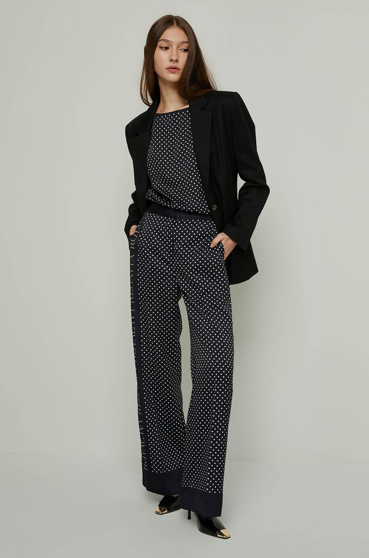 POLKA DOT WIDE LEG PANTS Navy / XL