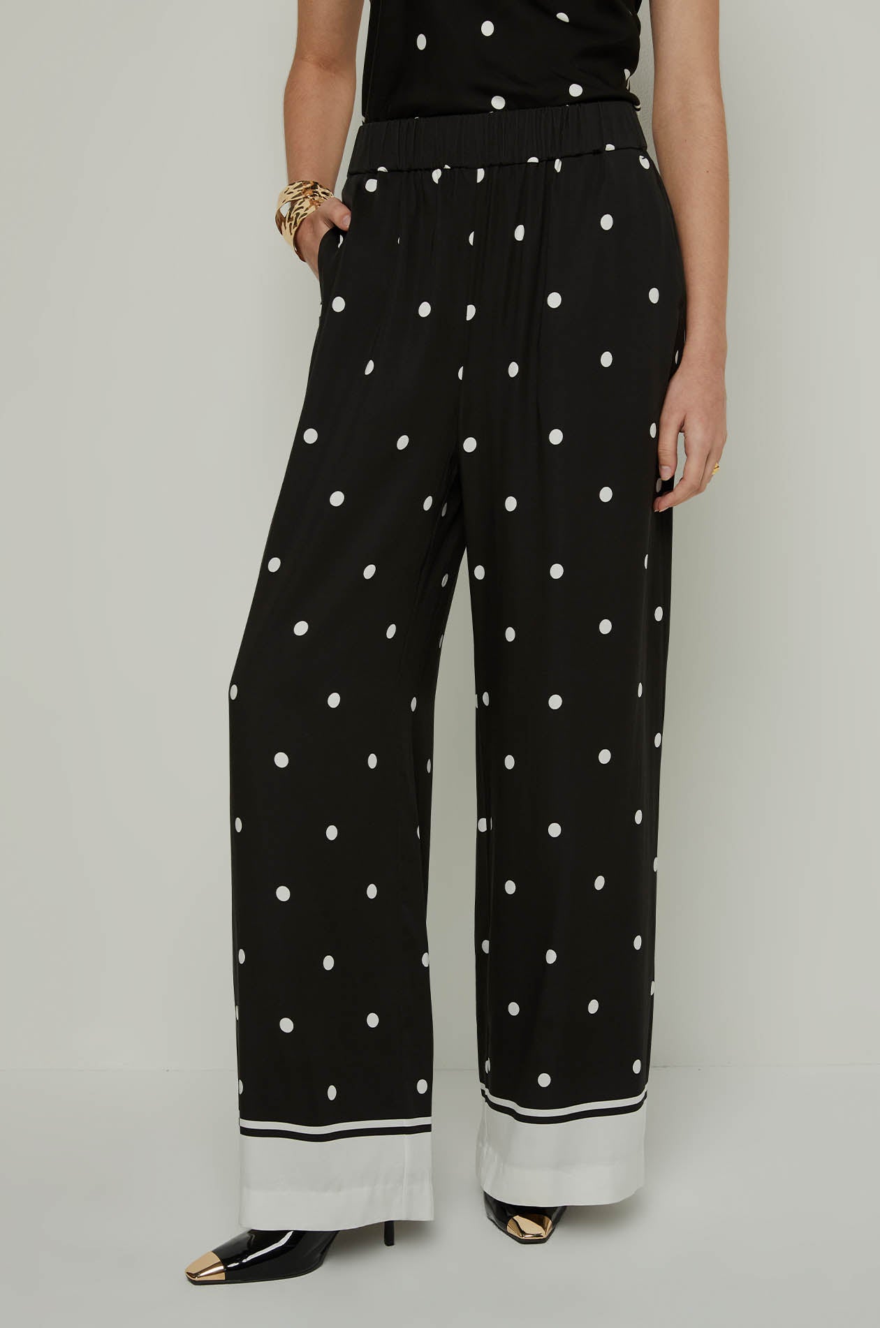 POLKA DOT WIDE LEG PANTS Black / XL