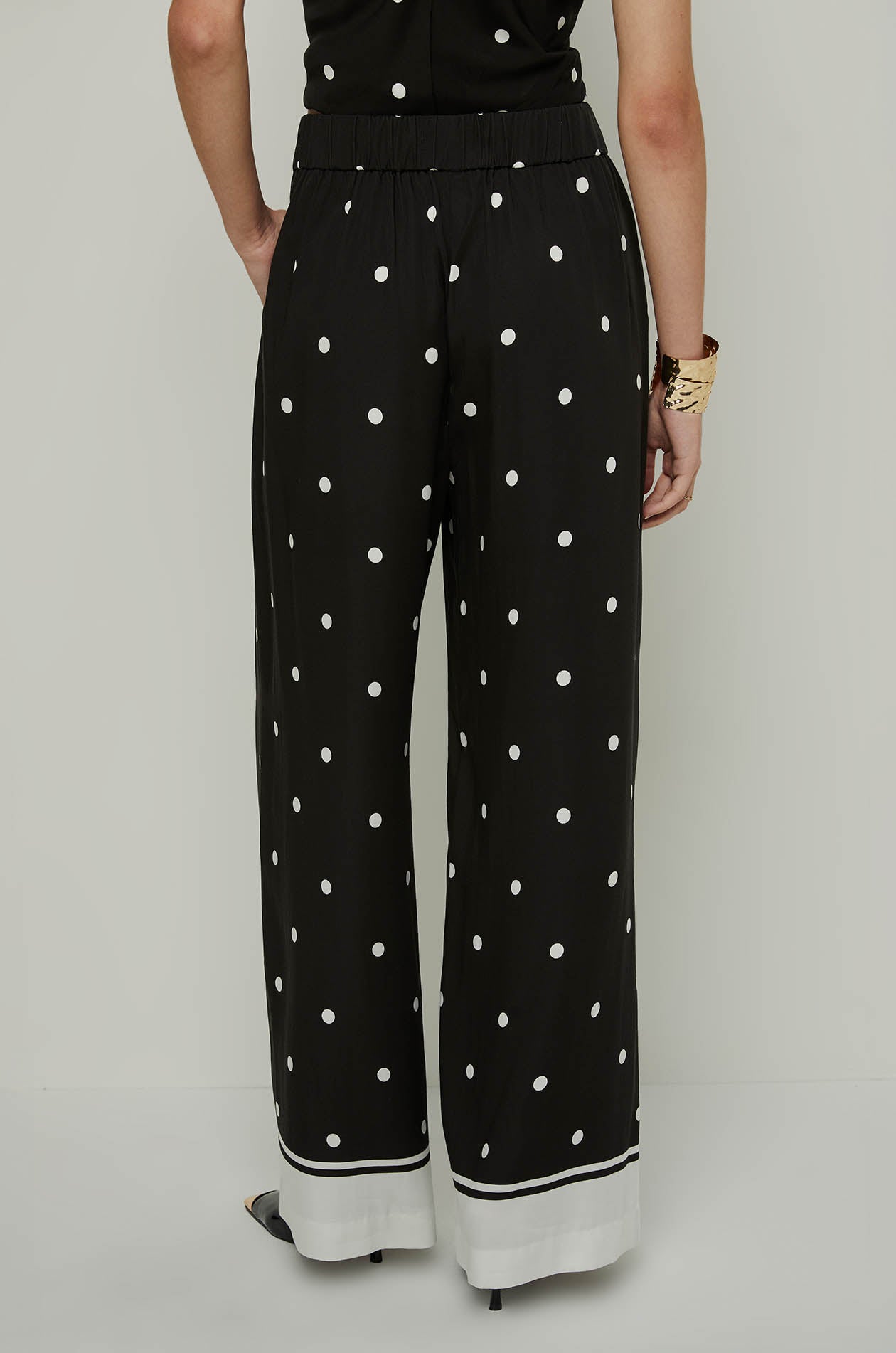 POLKA DOT WIDE LEG PANTS Black / XL