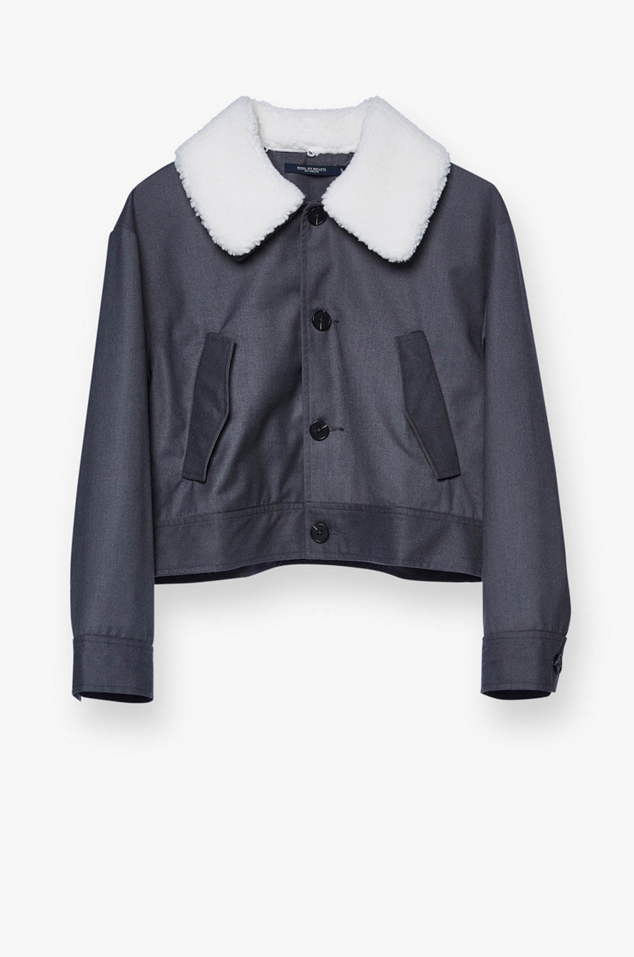 CROPPED FAUX FUR COLLAR JACKET Grey / XL