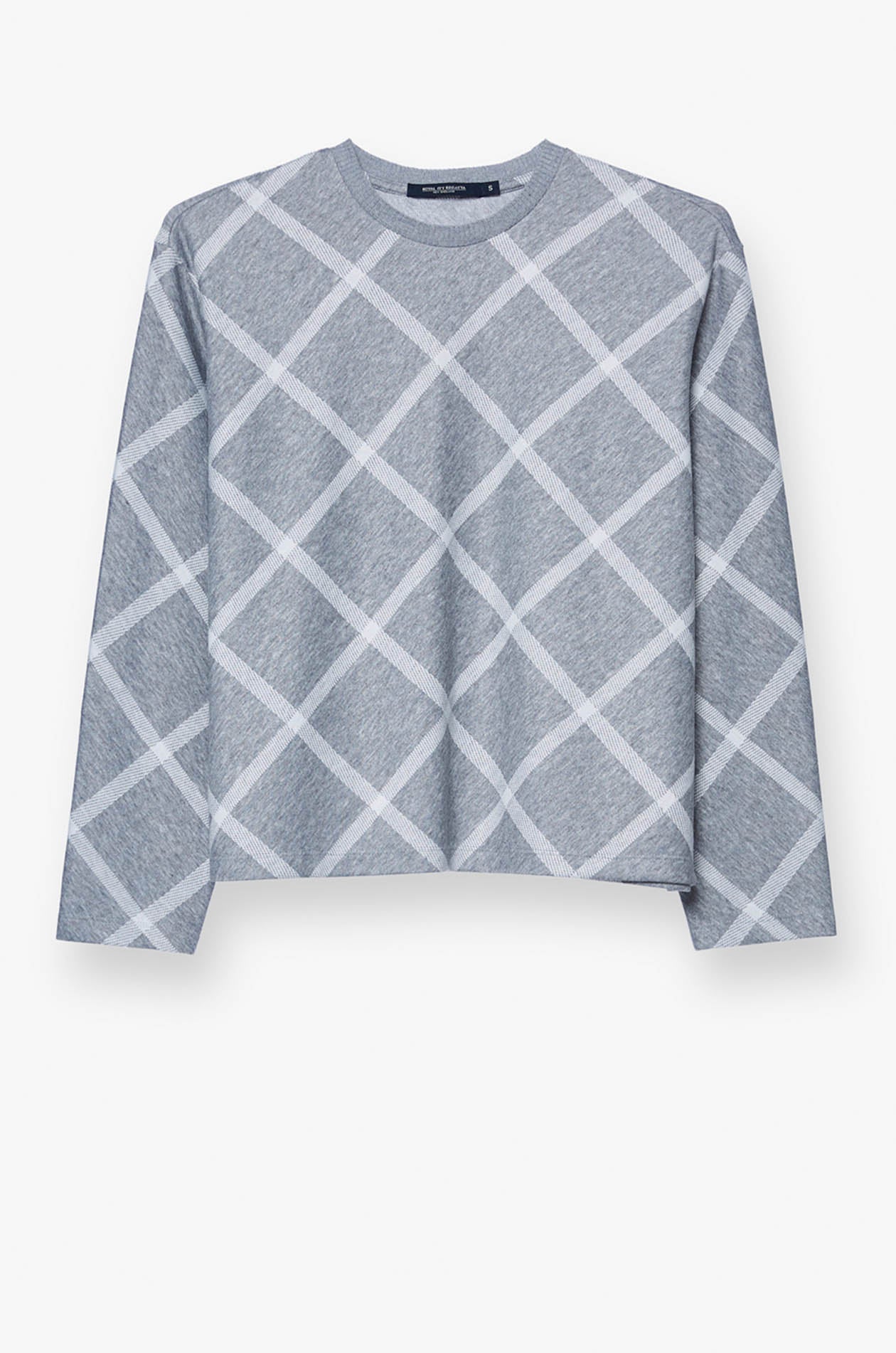 LONG SLEEVE ARGYLE PRINTED TOP Grey / XL