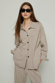 LONG SLEEVE HERRINGBONE SHIRT Brown / XL