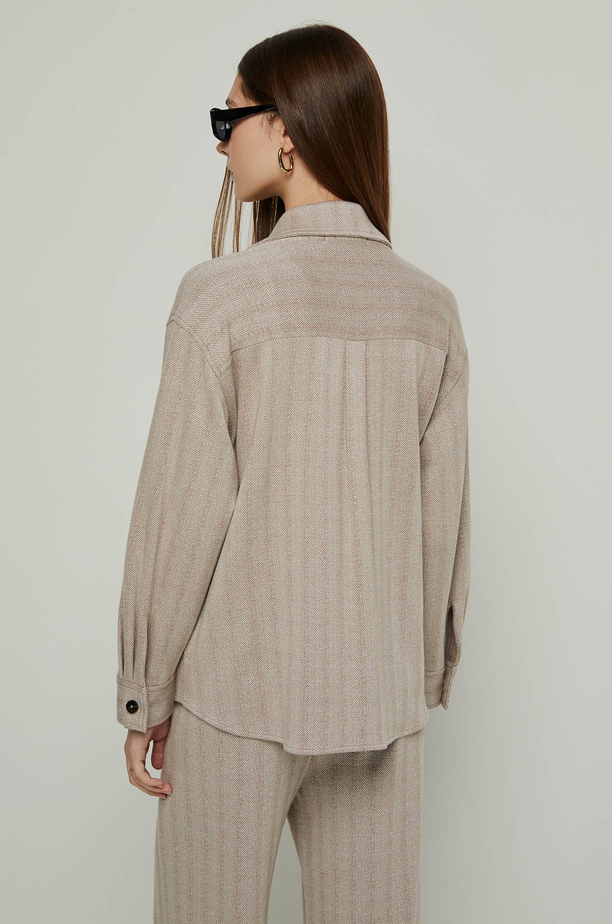 LONG SLEEVE HERRINGBONE SHIRT Brown / XL