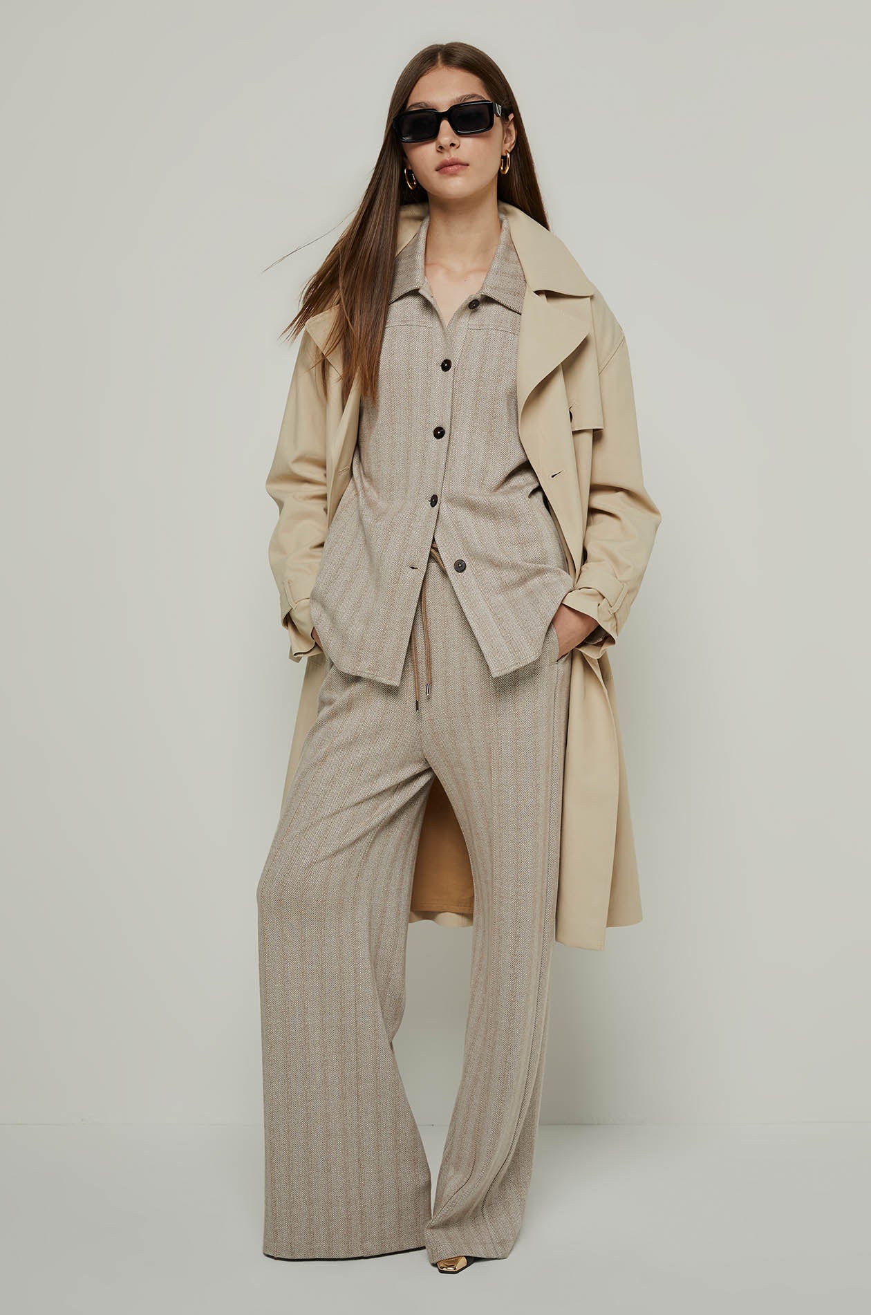 LONG SLEEVE HERRINGBONE SHIRT Brown / XL