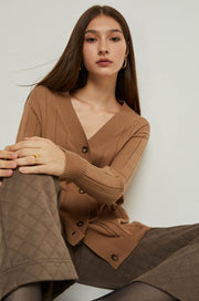 RIBBED KNIT CARDIGAN Brown / L