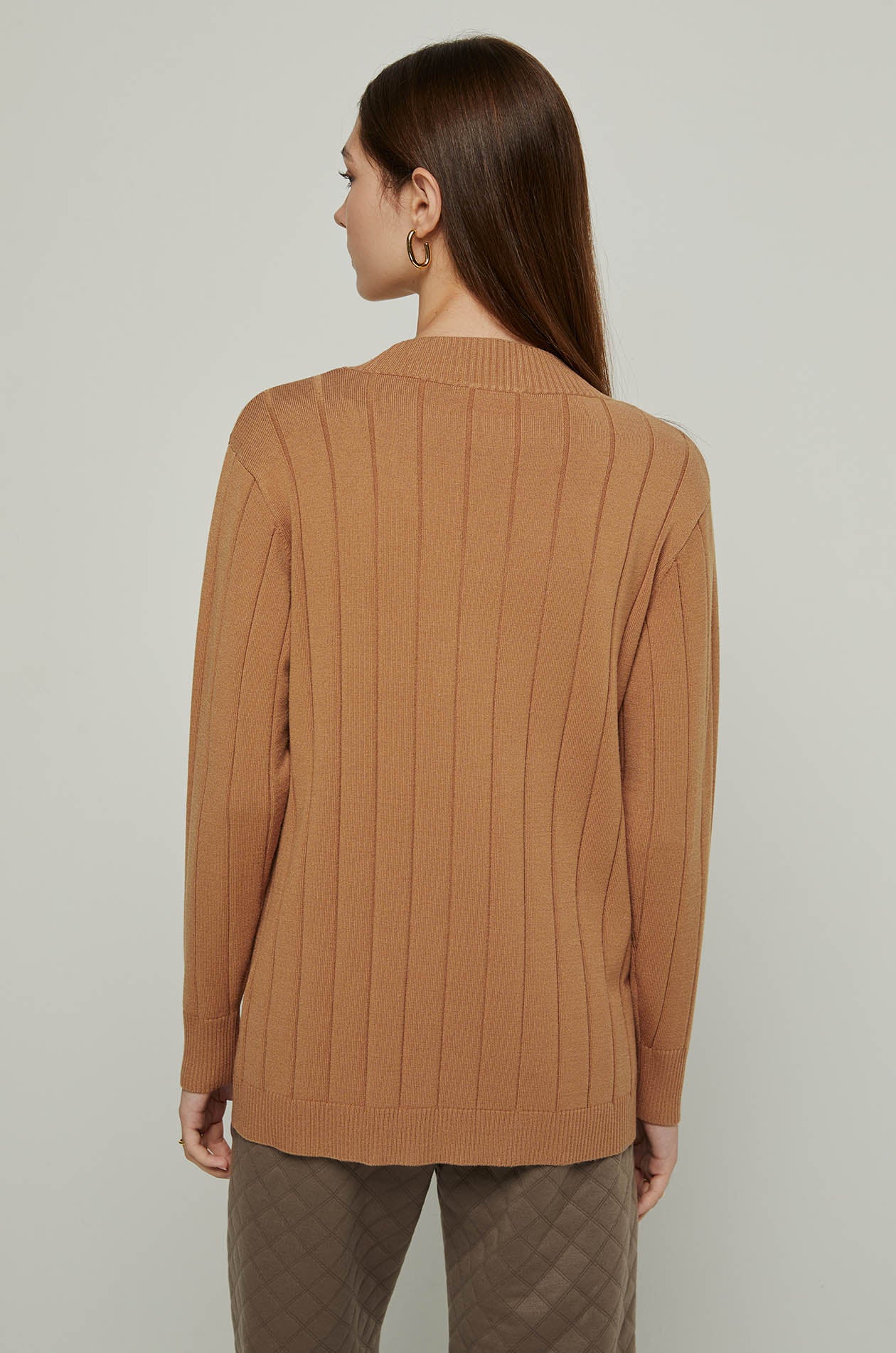RIBBED KNIT CARDIGAN Brown / L