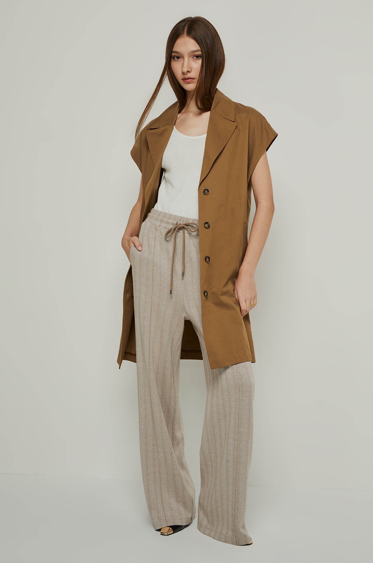 HERRINGBONE WIDE LEG PANTS Brown / XL