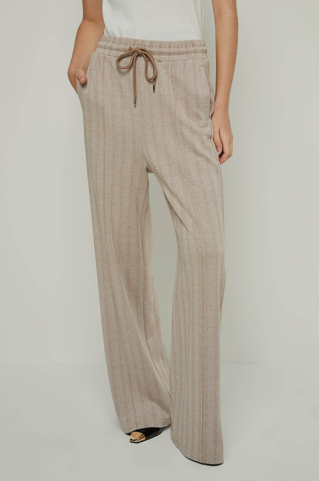 HERRINGBONE WIDE LEG PANTS Brown / XL