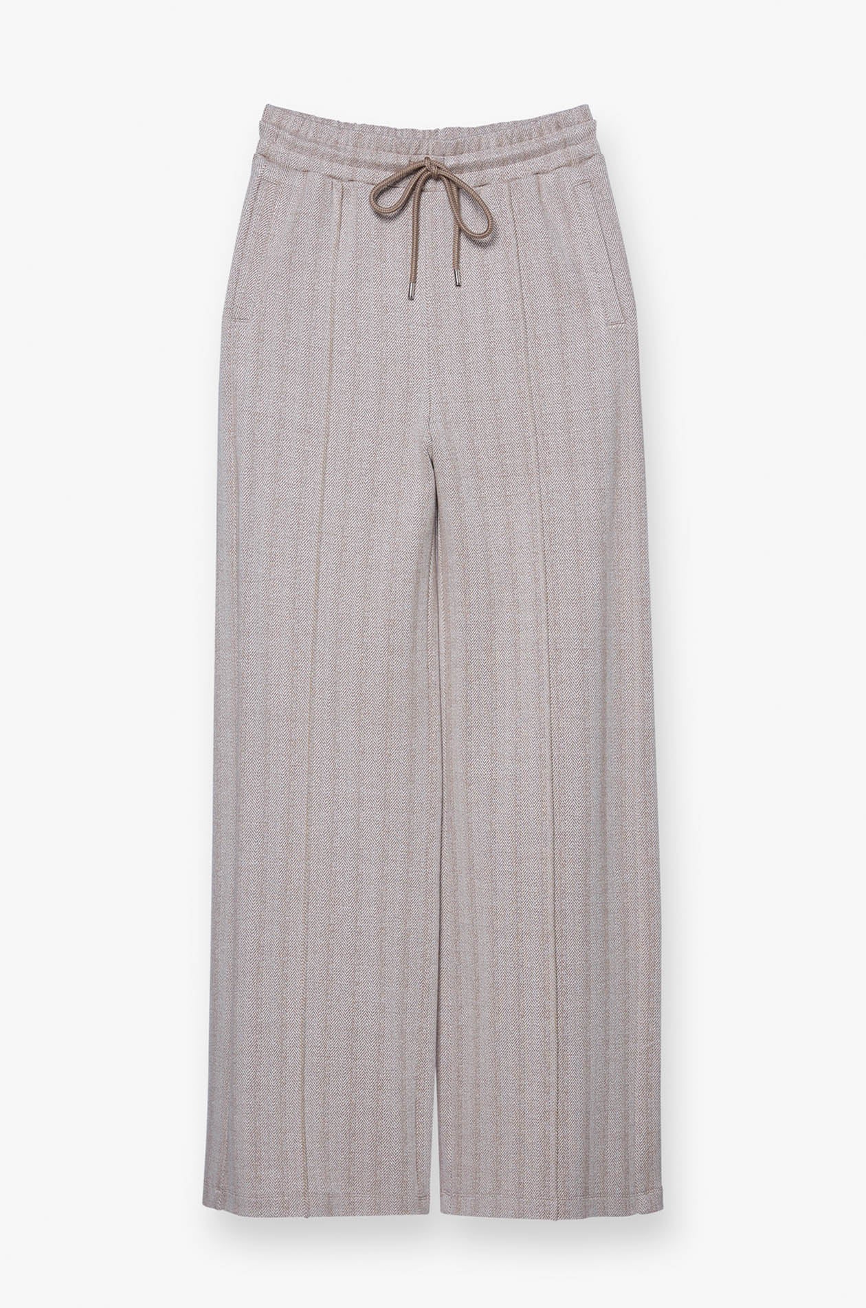 HERRINGBONE WIDE LEG PANTS Brown / XL