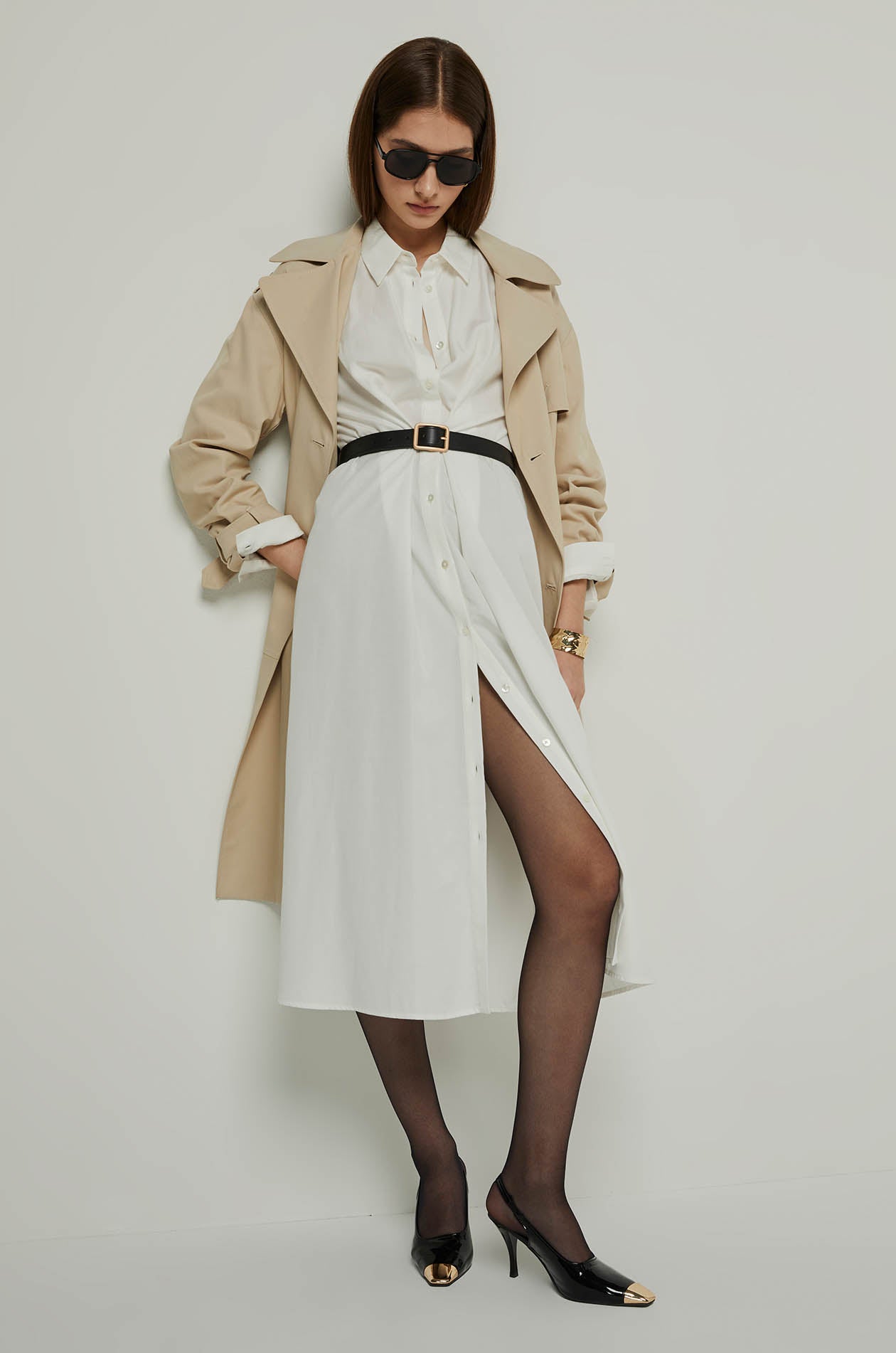 LONG SLEEVE MAXI SHIRT DRESS Cream / XL