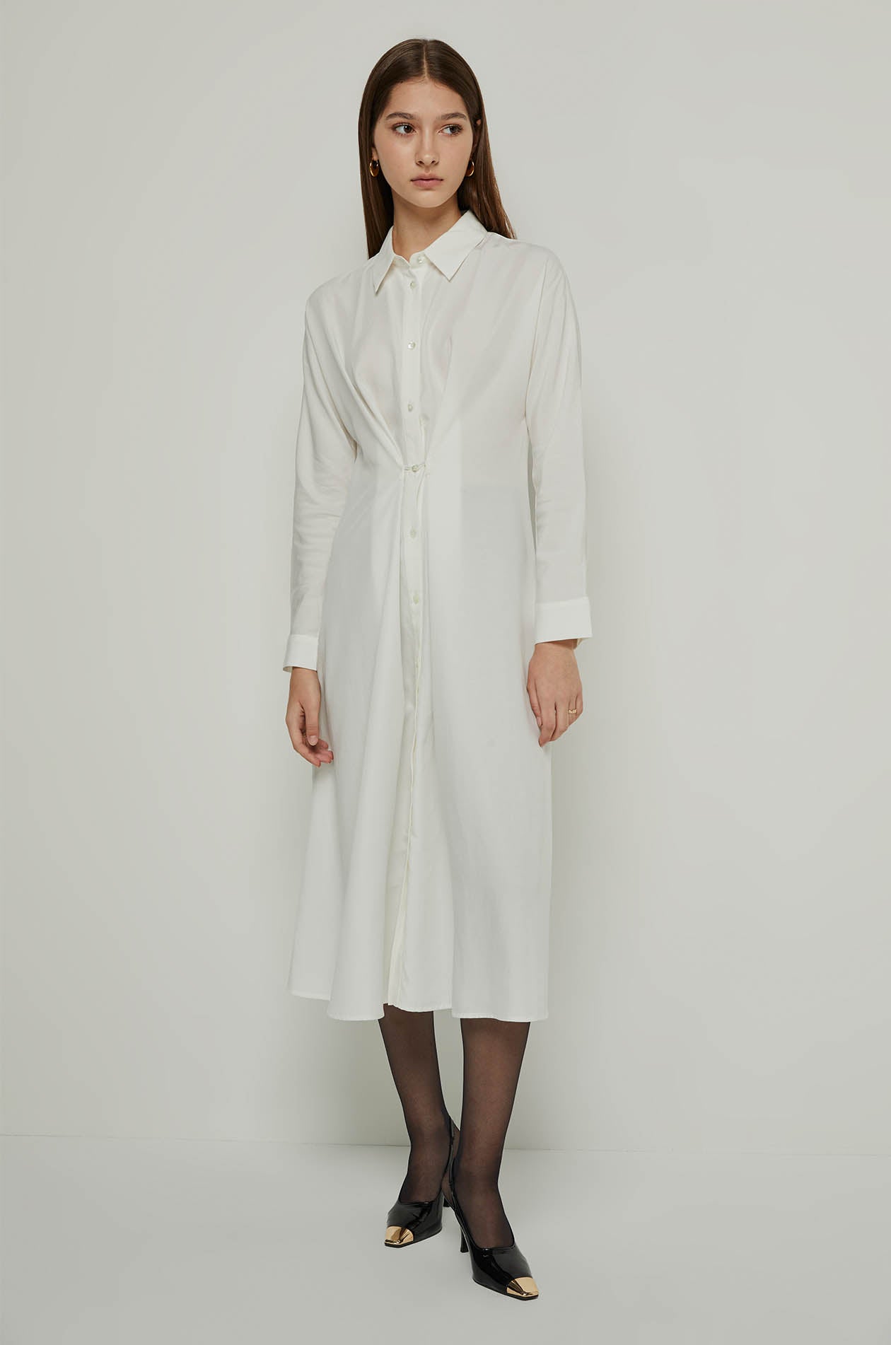 LONG SLEEVE MAXI SHIRT DRESS Cream / XL