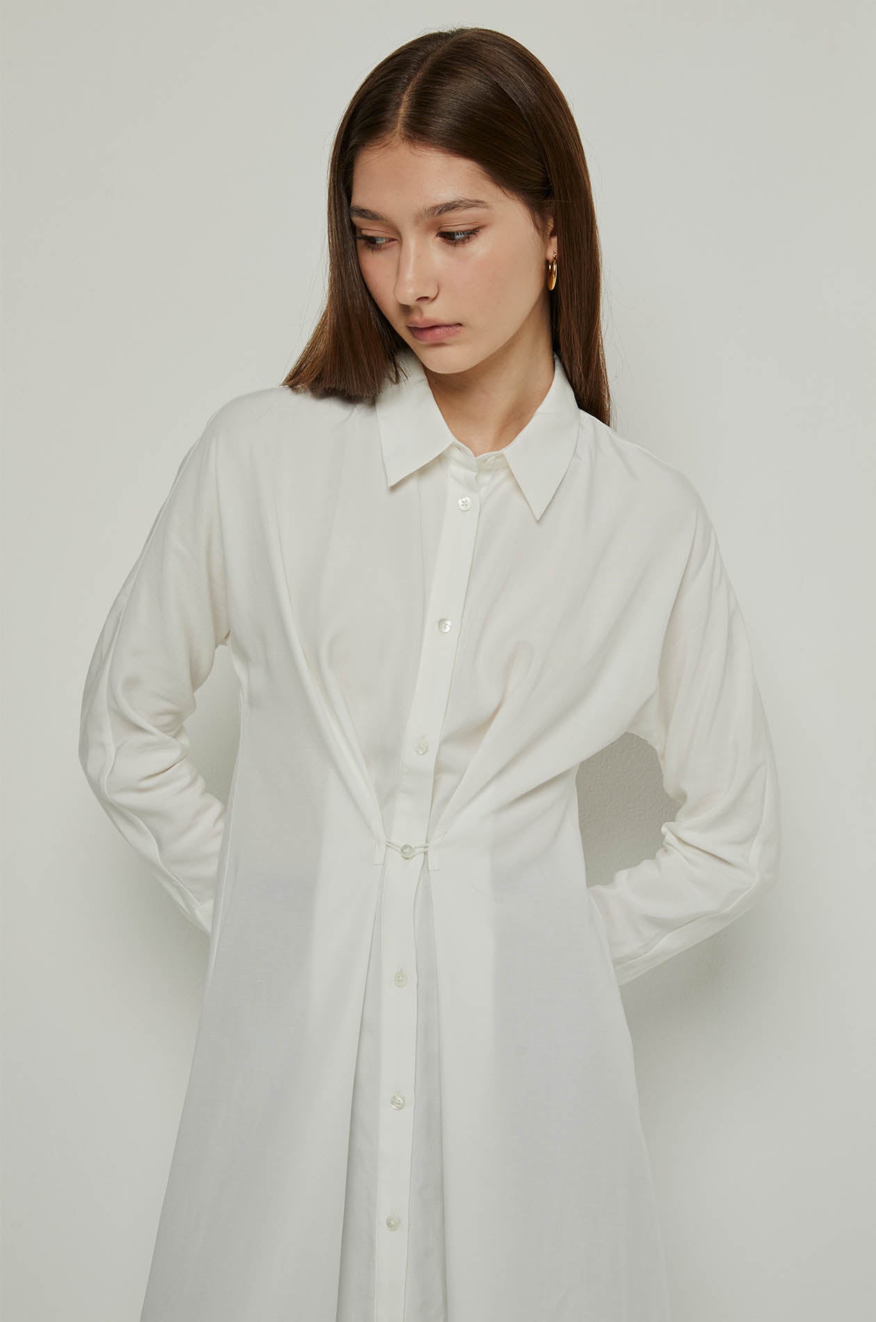 LONG SLEEVE MAXI SHIRT DRESS Cream / XL