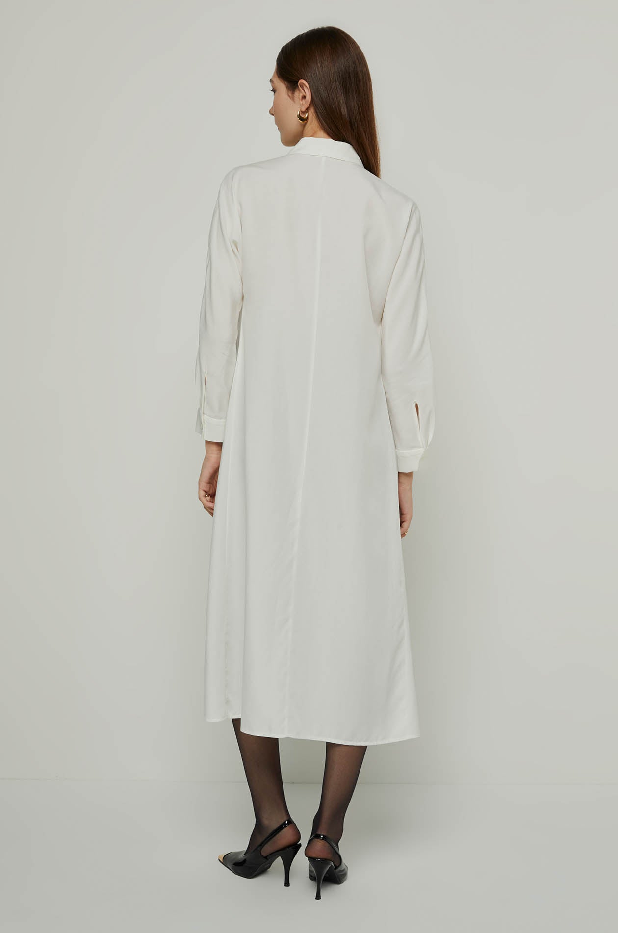 LONG SLEEVE MAXI SHIRT DRESS Cream / XL