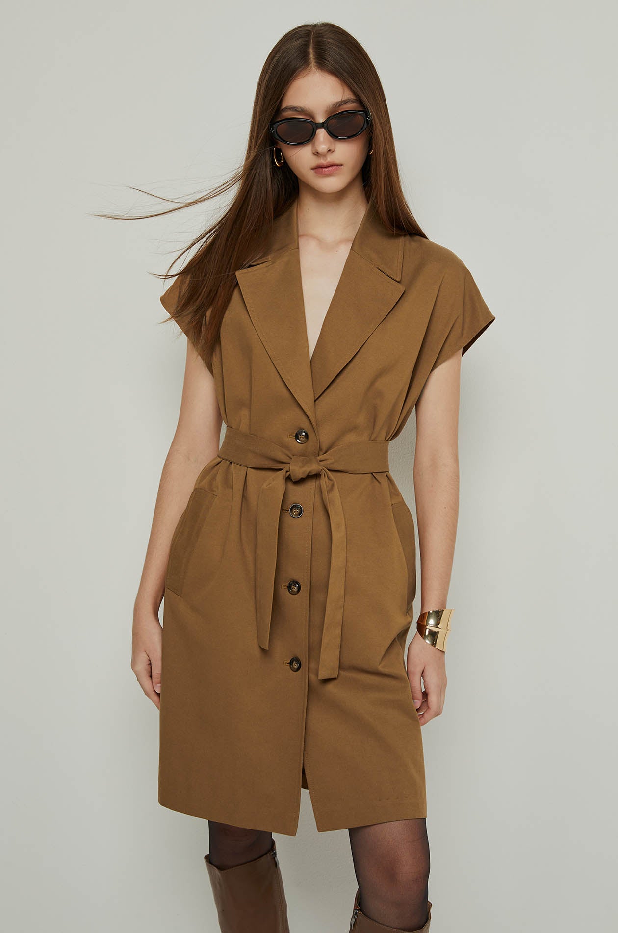 SLEEVELESS TRENCH MIDI DRESS Brown / XL