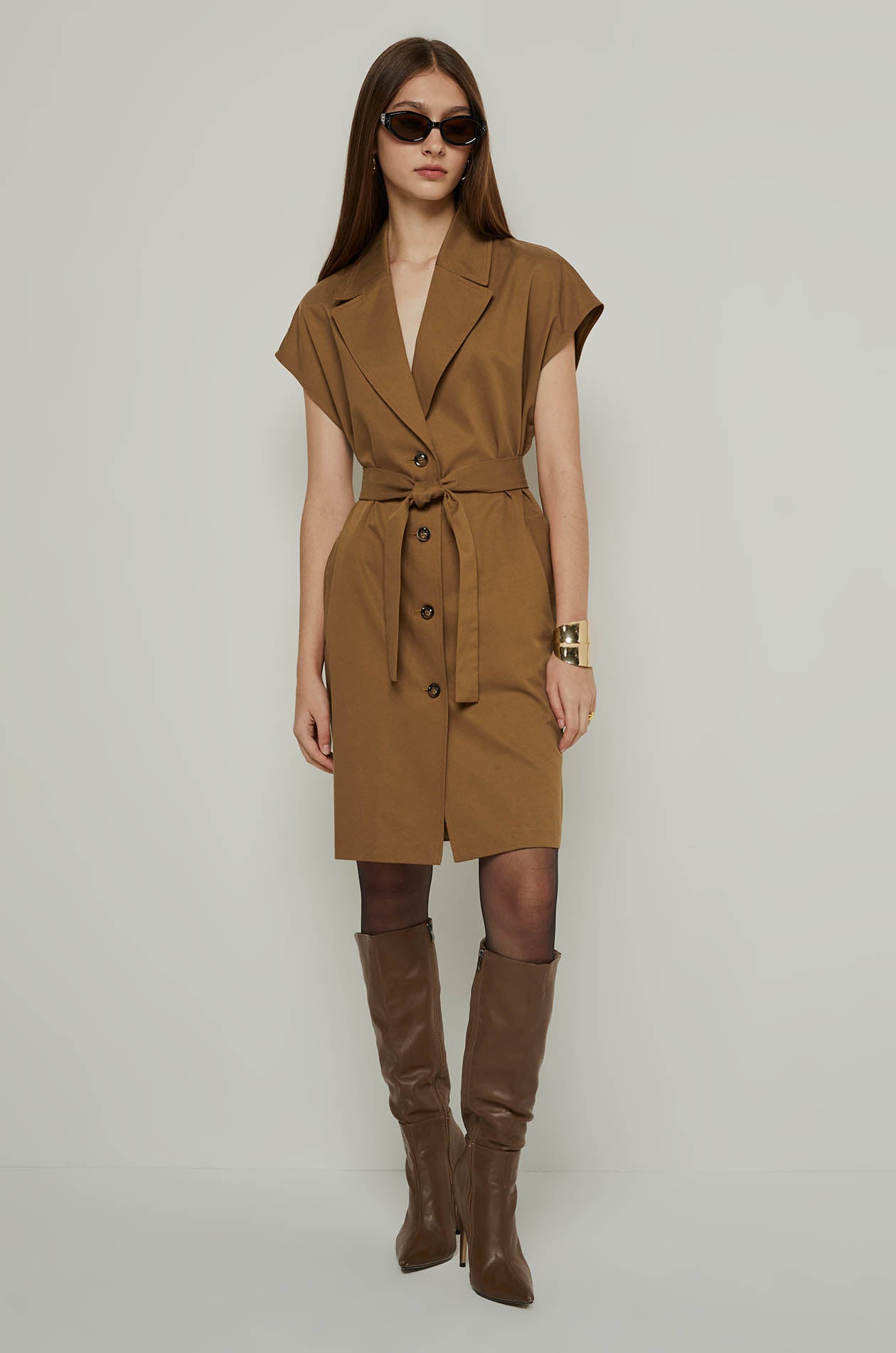 SLEEVELESS TRENCH MIDI DRESS Brown / XL