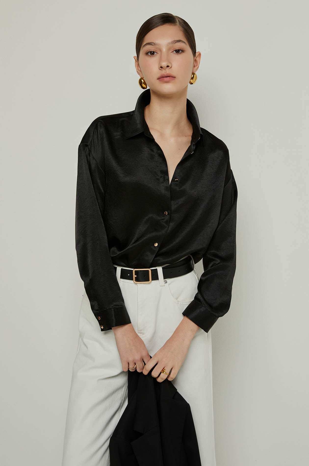 LONG SLEEVE BUTTON DOWN SHIRT Black / XL