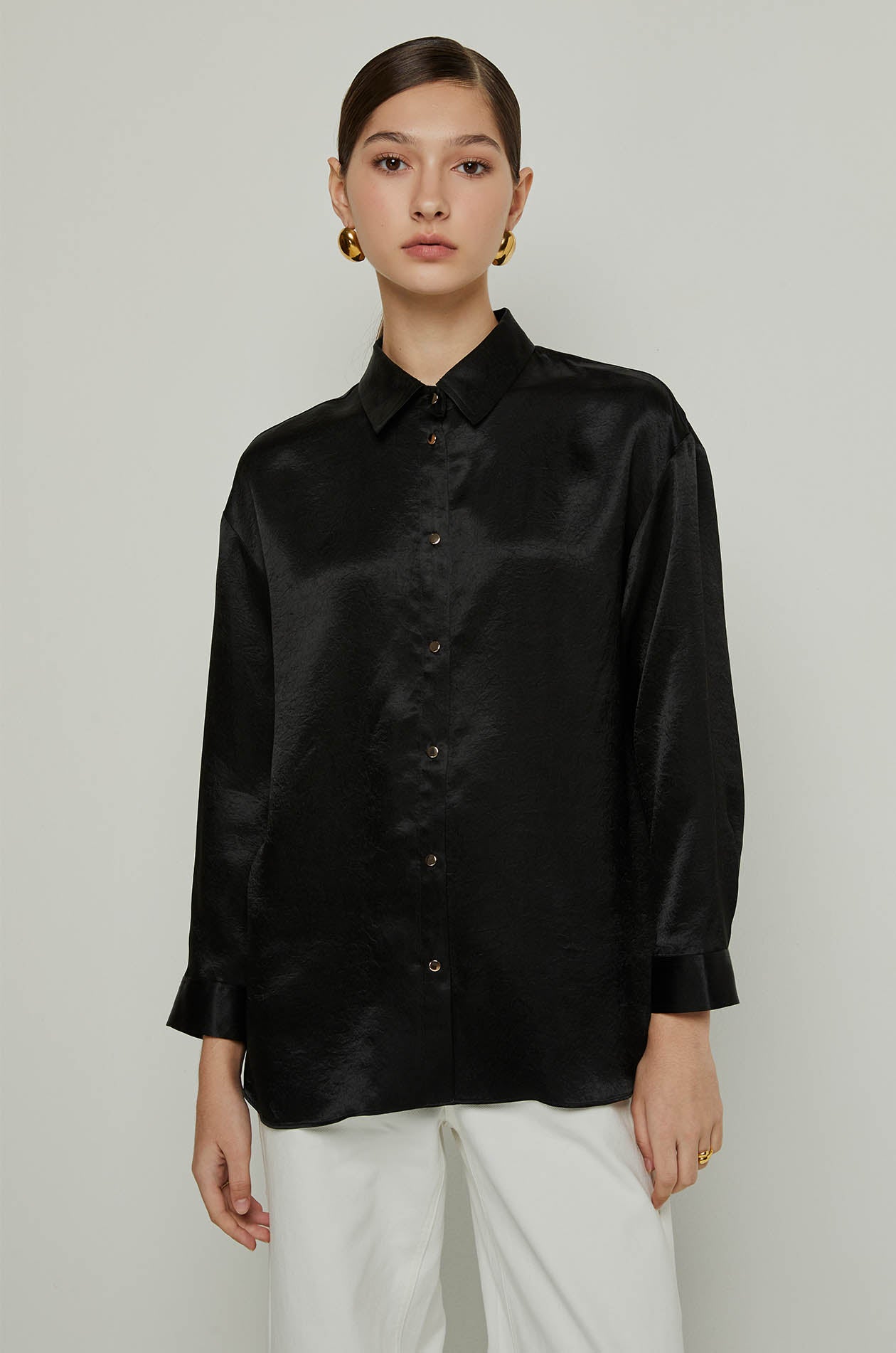 LONG SLEEVE BUTTON DOWN SHIRT Black / XL