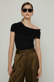ONE OFF-SHOULDER KNITTED TOP Black / XL