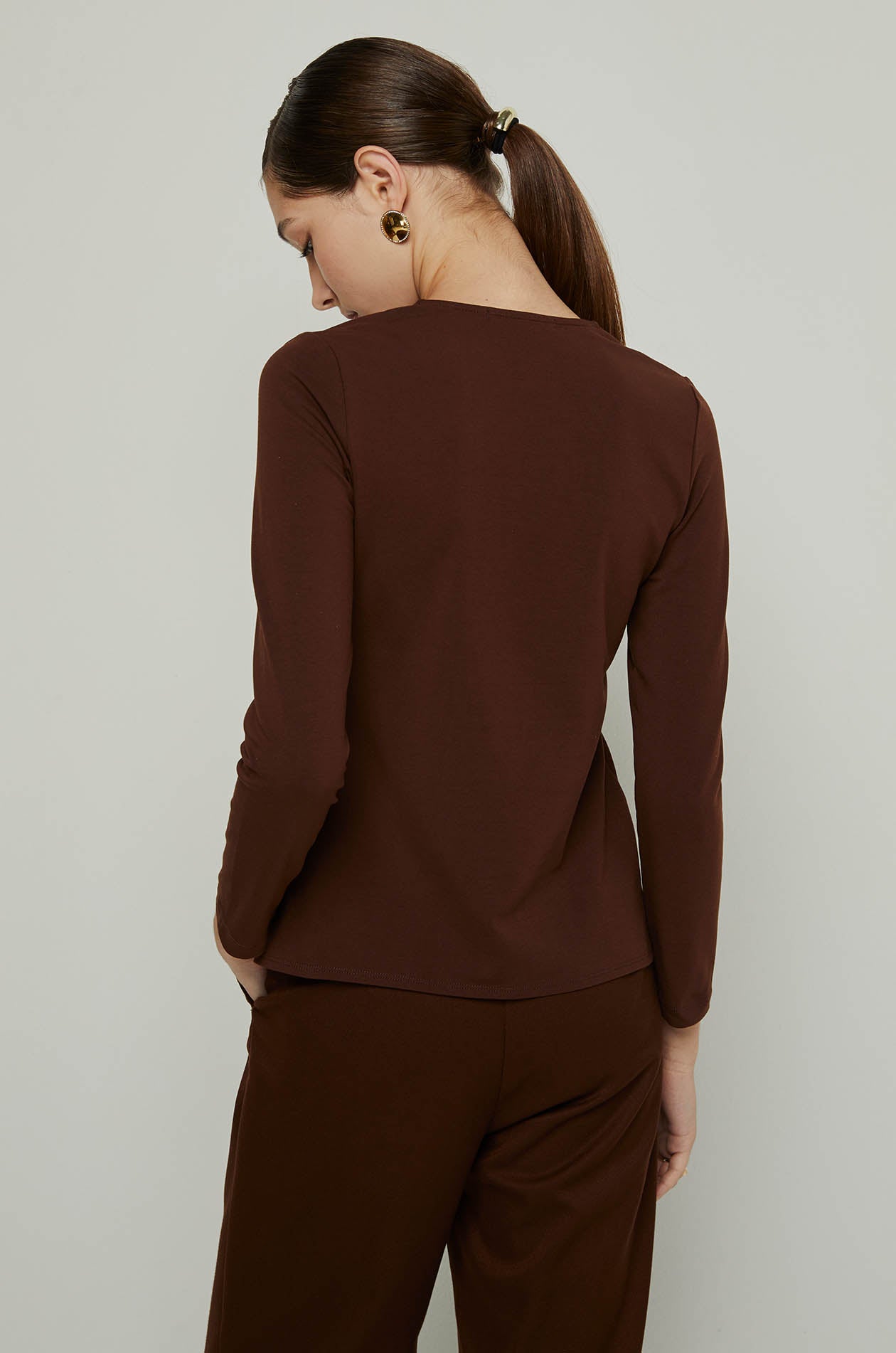 LONG SLEEVE RING DETAIL TOP Brown / XL