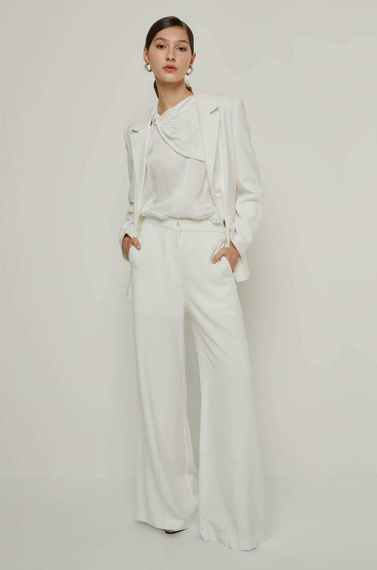 FULL-LENGTH WIDE LEG PANTS Cream / XL