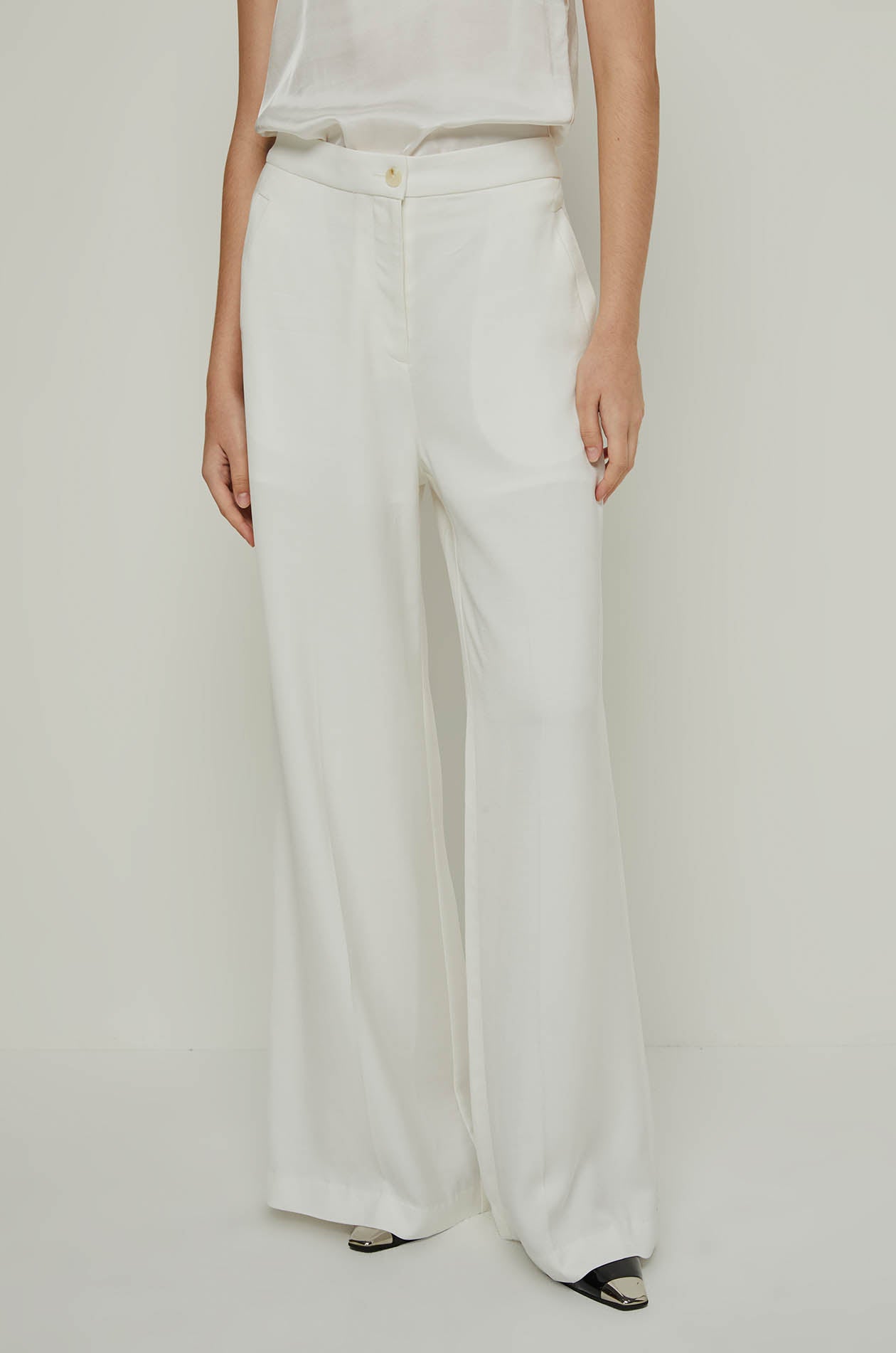 FULL-LENGTH WIDE LEG PANTS Cream / XL