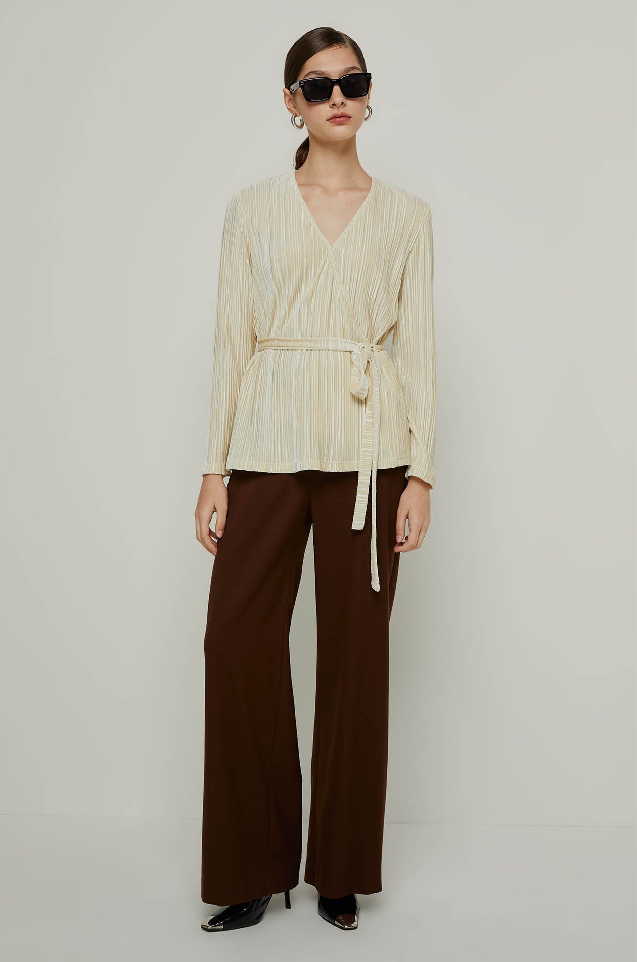 VELVET PLEATED BLOUSE