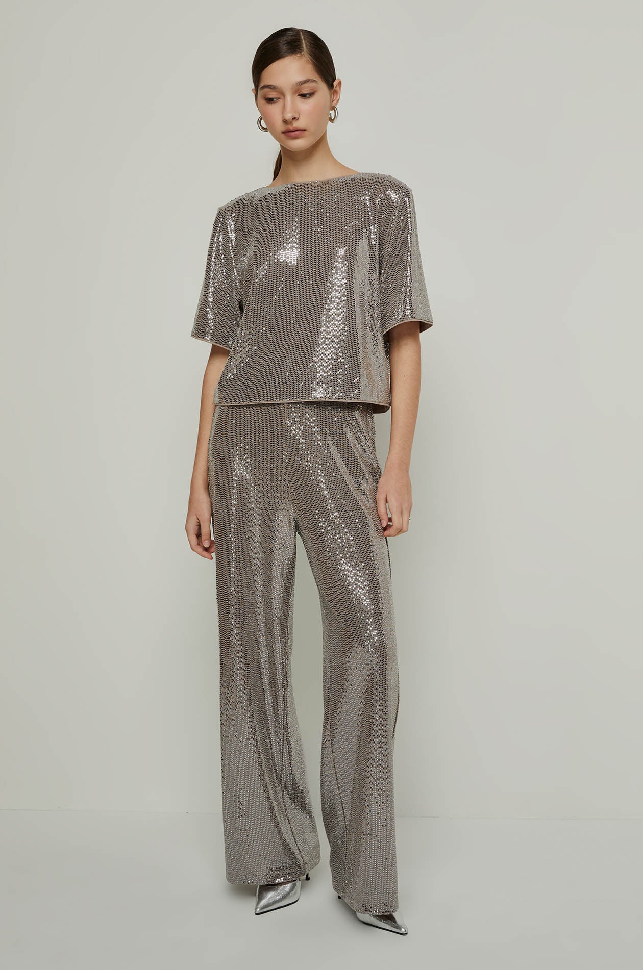 SEQUINED WIDE LEG PANTS
