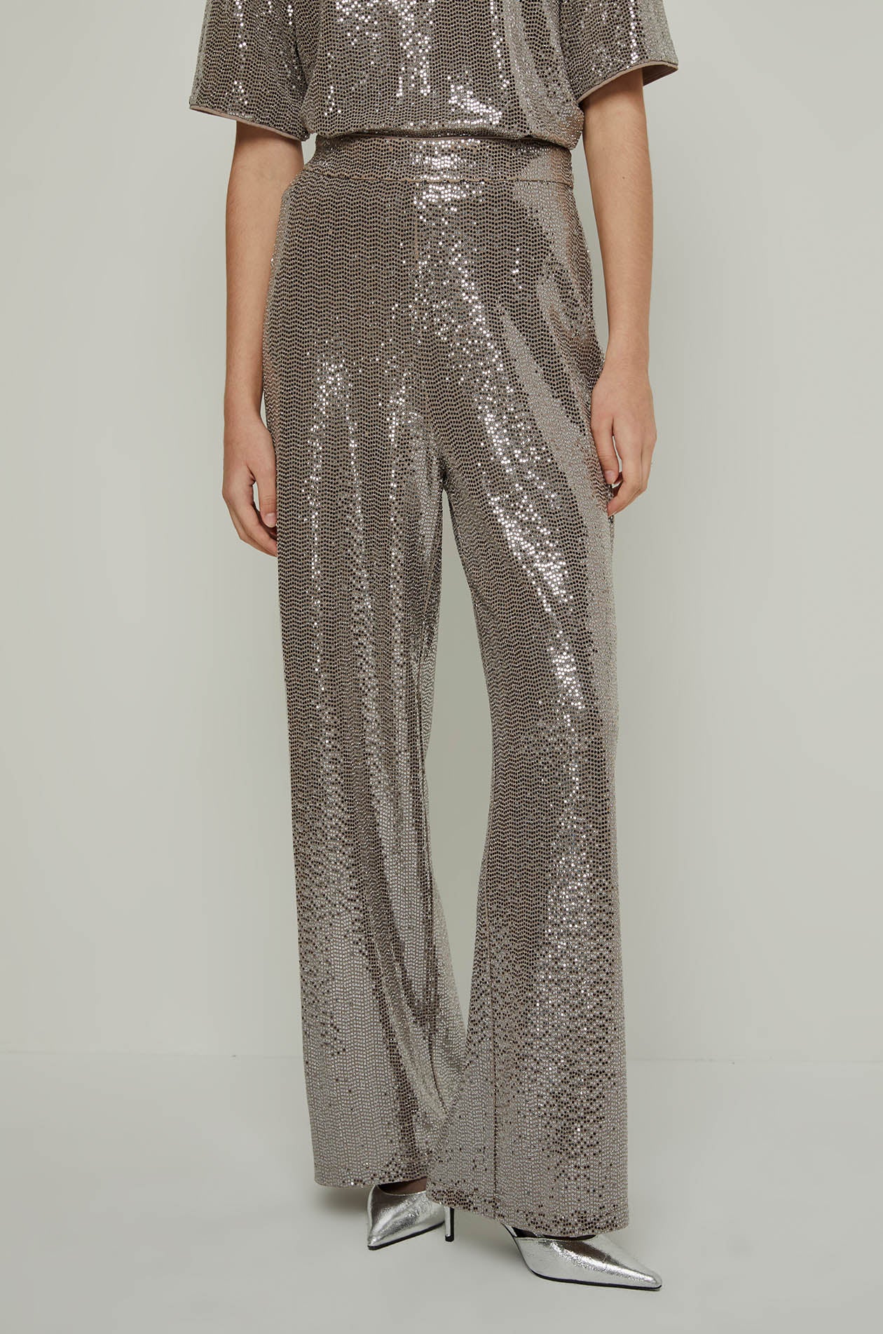 SEQUINED WIDE LEG PANTS