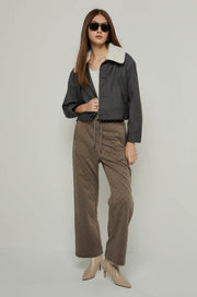 QUILTED ELASTIC WAIST PANTS Brown / XL