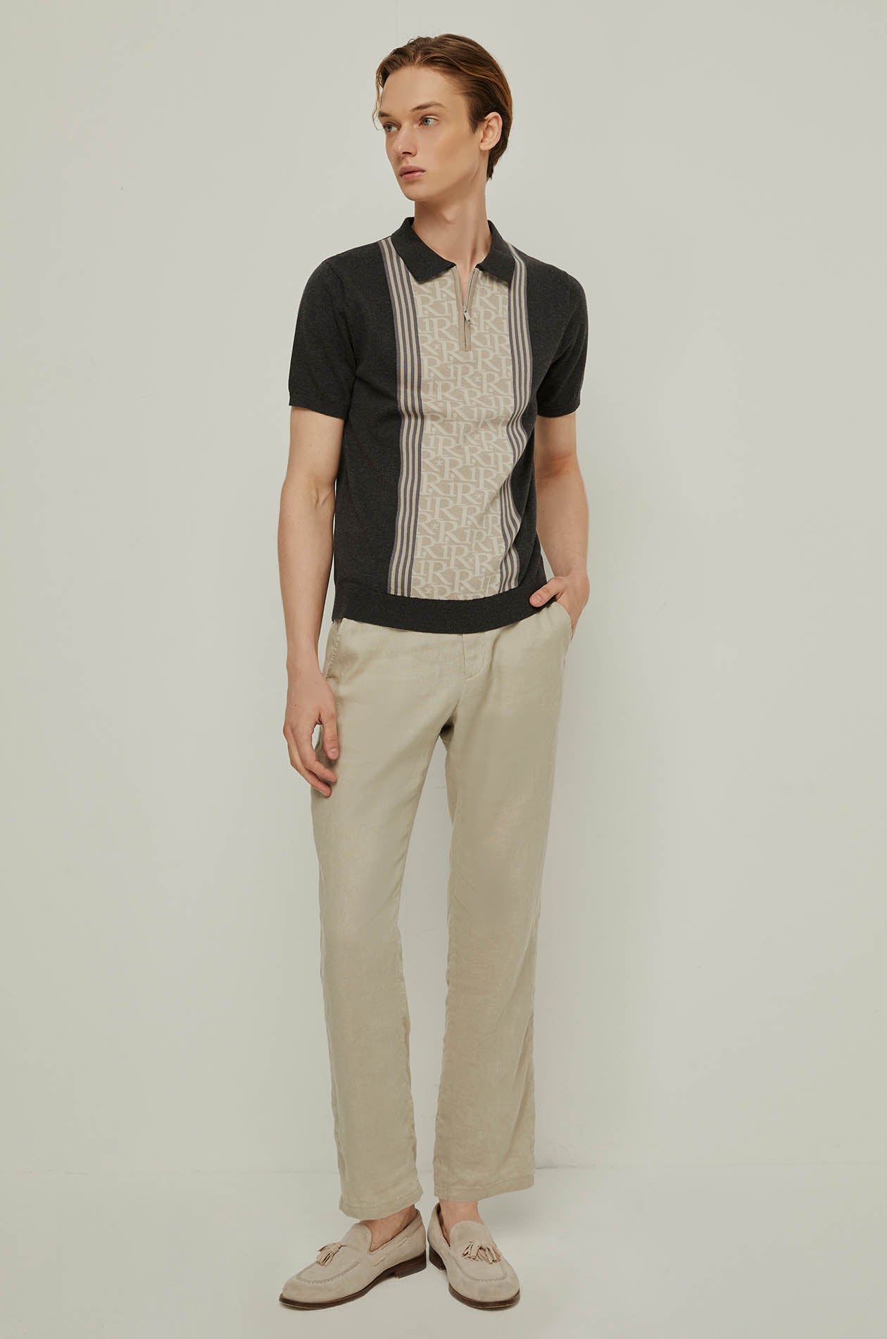 RIR MONOGRAM PANEL KNITTED POLO