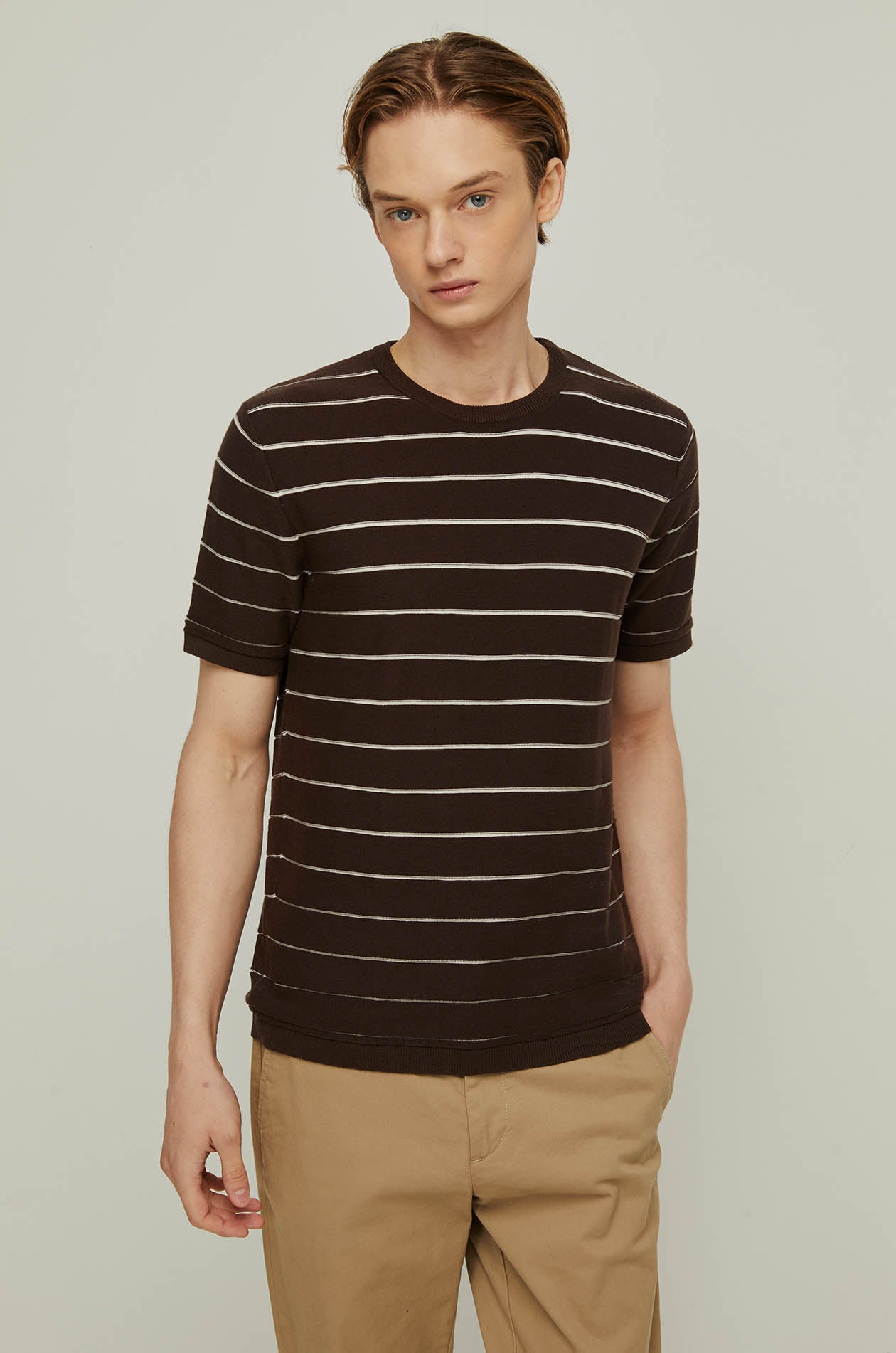 BROWN STRIPED KNIT TEE