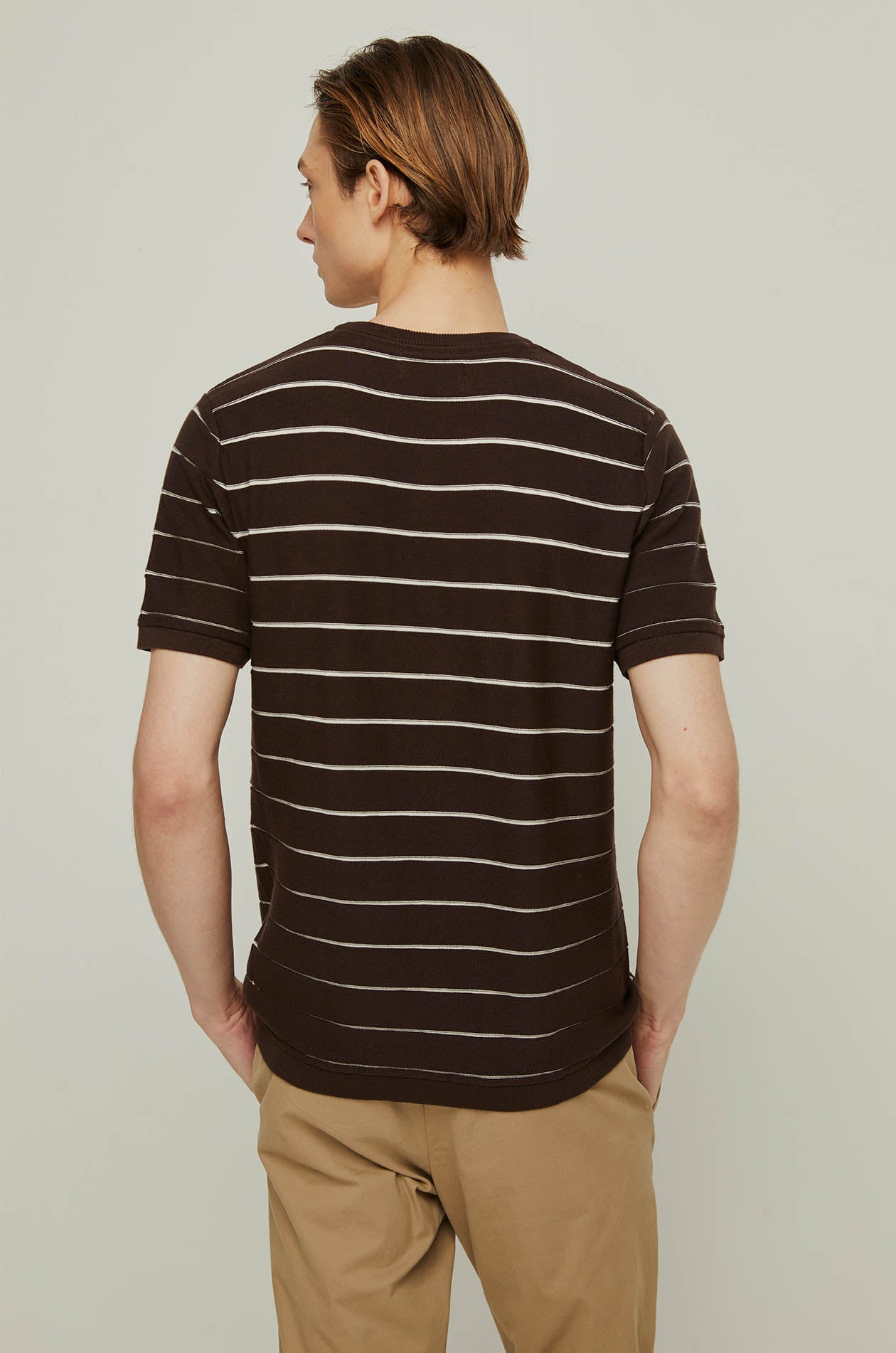 BROWN STRIPED KNIT TEE