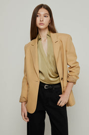 FRONT WRAP SATIN LONG SLEEVE BLOUSE