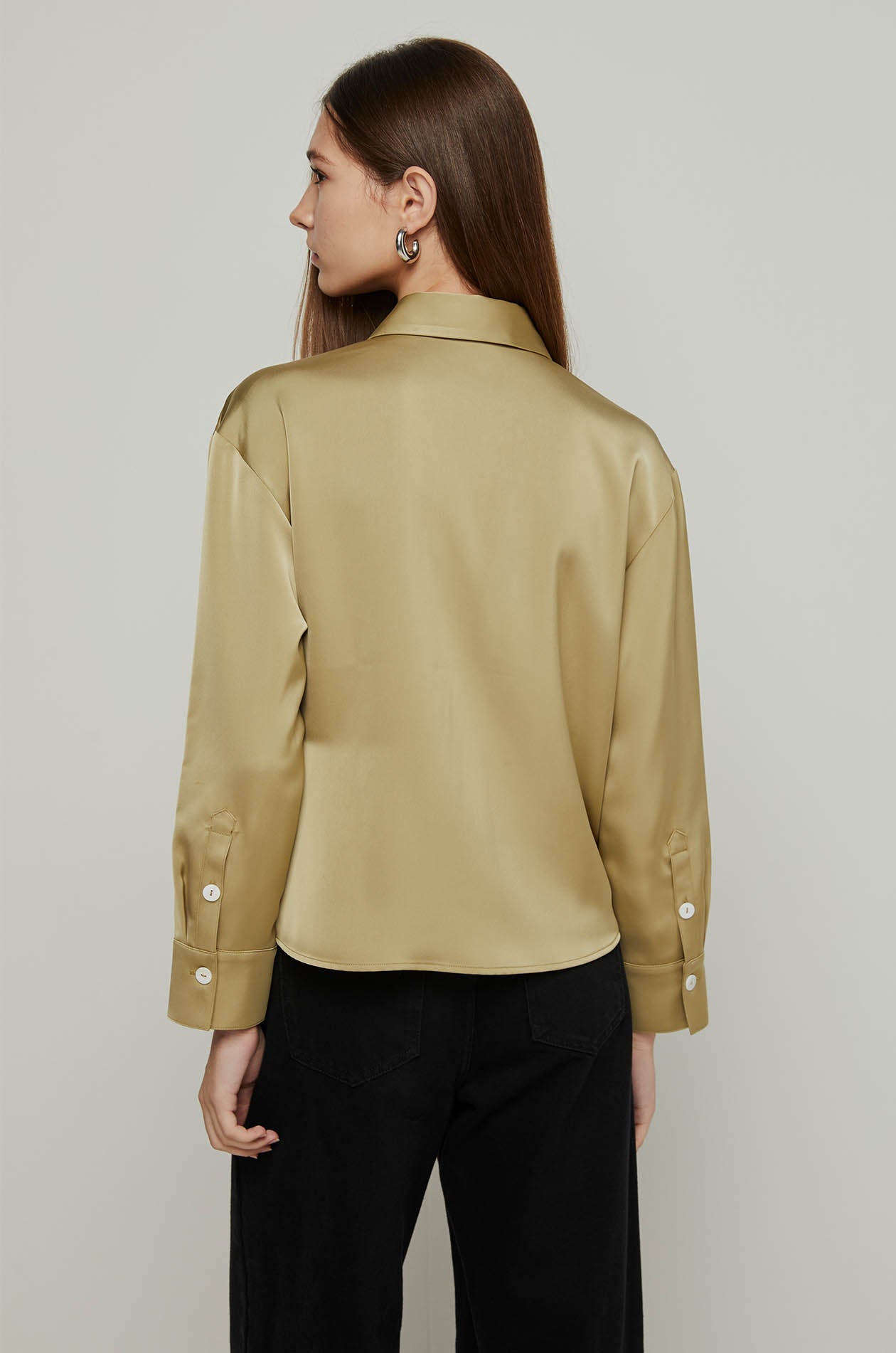 FRONT WRAP SATIN LONG SLEEVE BLOUSE