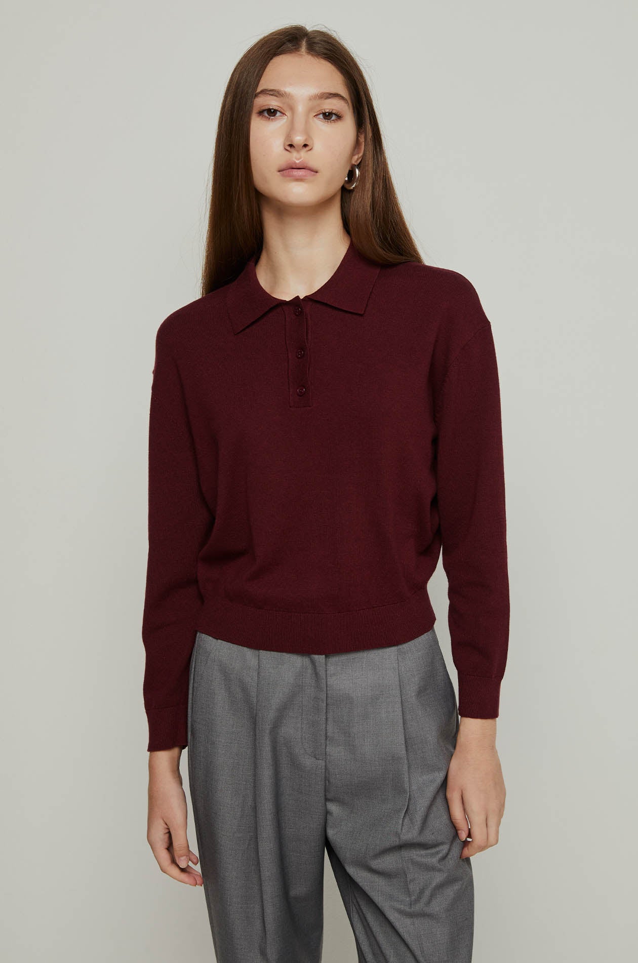 LONG SLEEVE KNITTED POLO